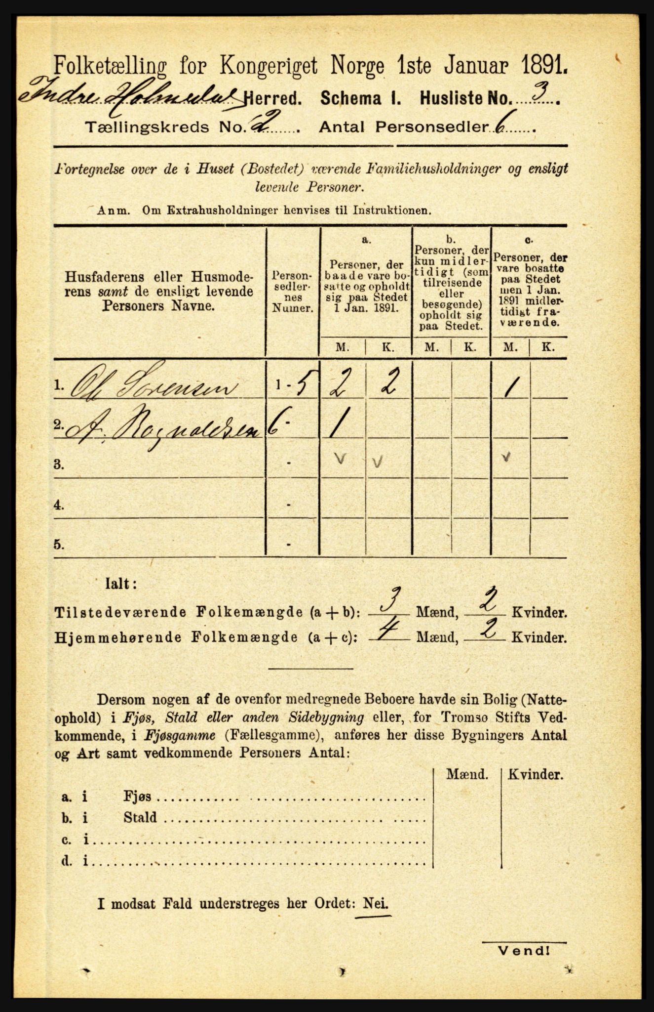 RA, 1891 census for 1430 Indre Holmedal, 1891, p. 403