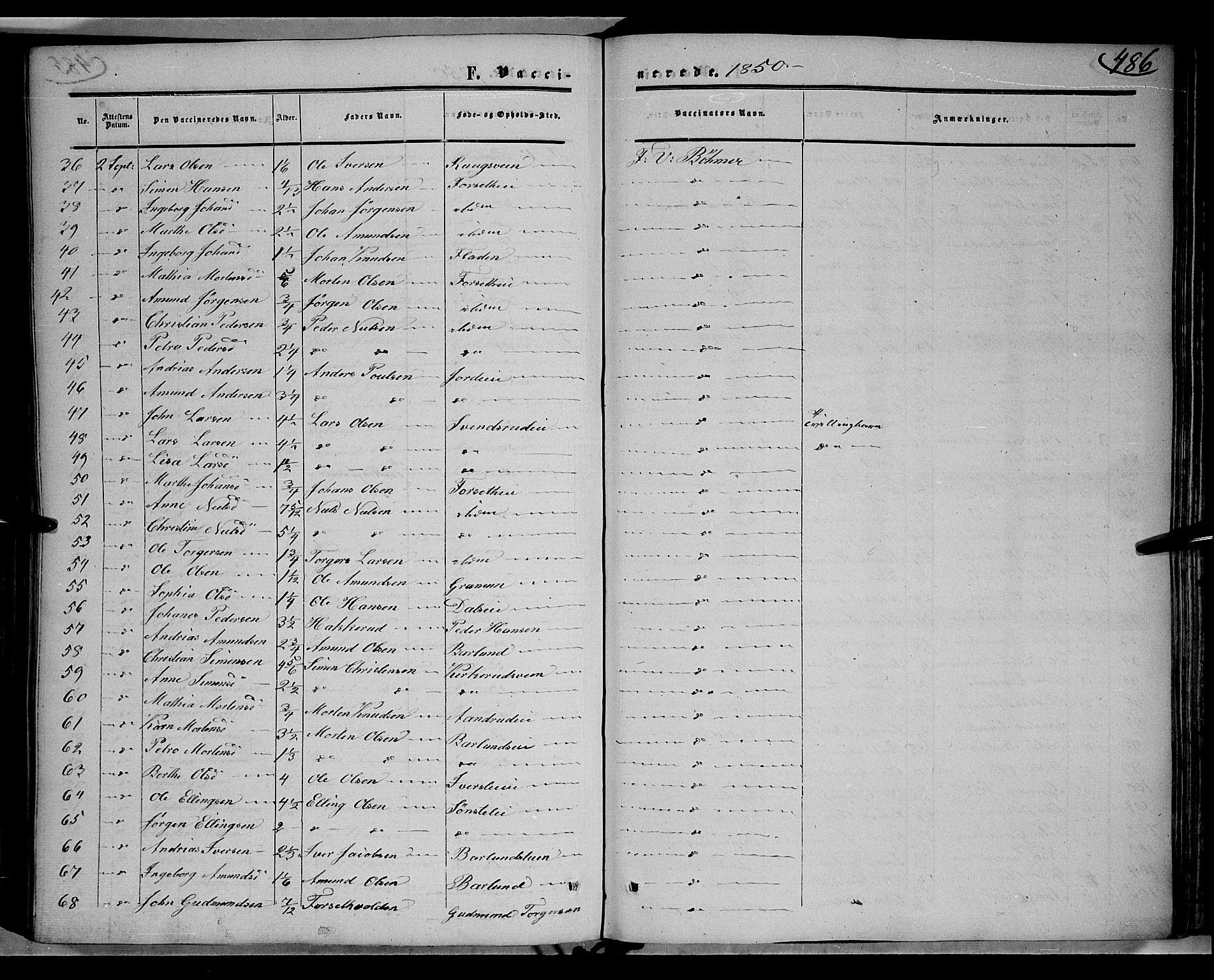 Gausdal prestekontor, SAH/PREST-090/H/Ha/Haa/L0008: Parish register (official) no. 8, 1850-1861, p. 486