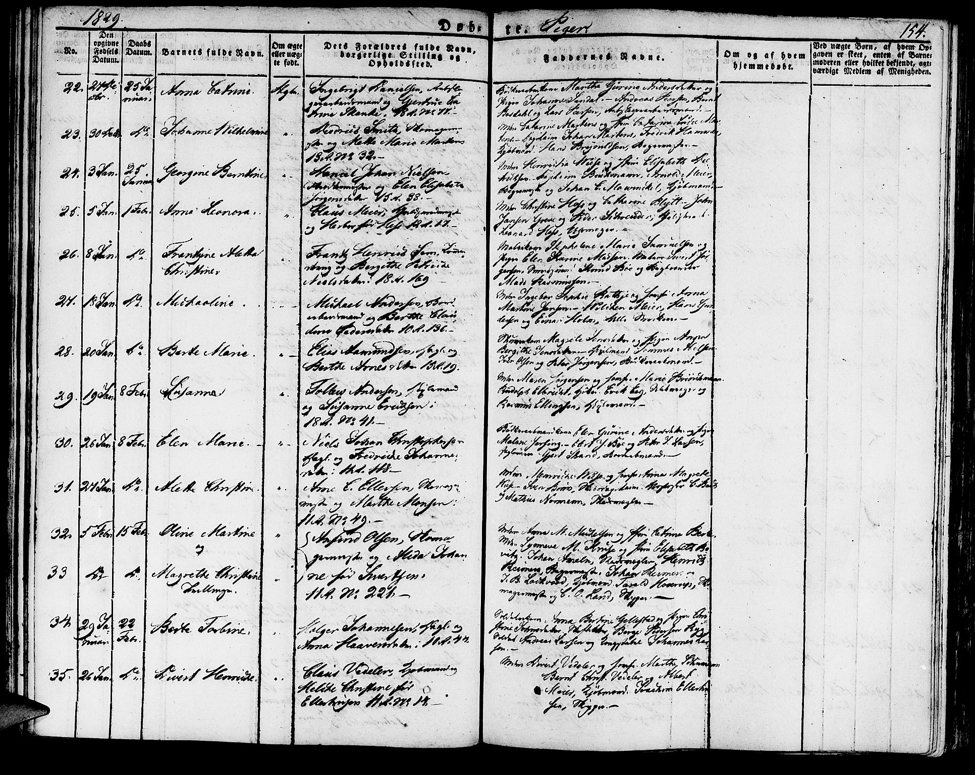 Domkirken sokneprestembete, SAB/A-74801/H/Haa/L0012: Parish register (official) no. A 12, 1821-1840, p. 154
