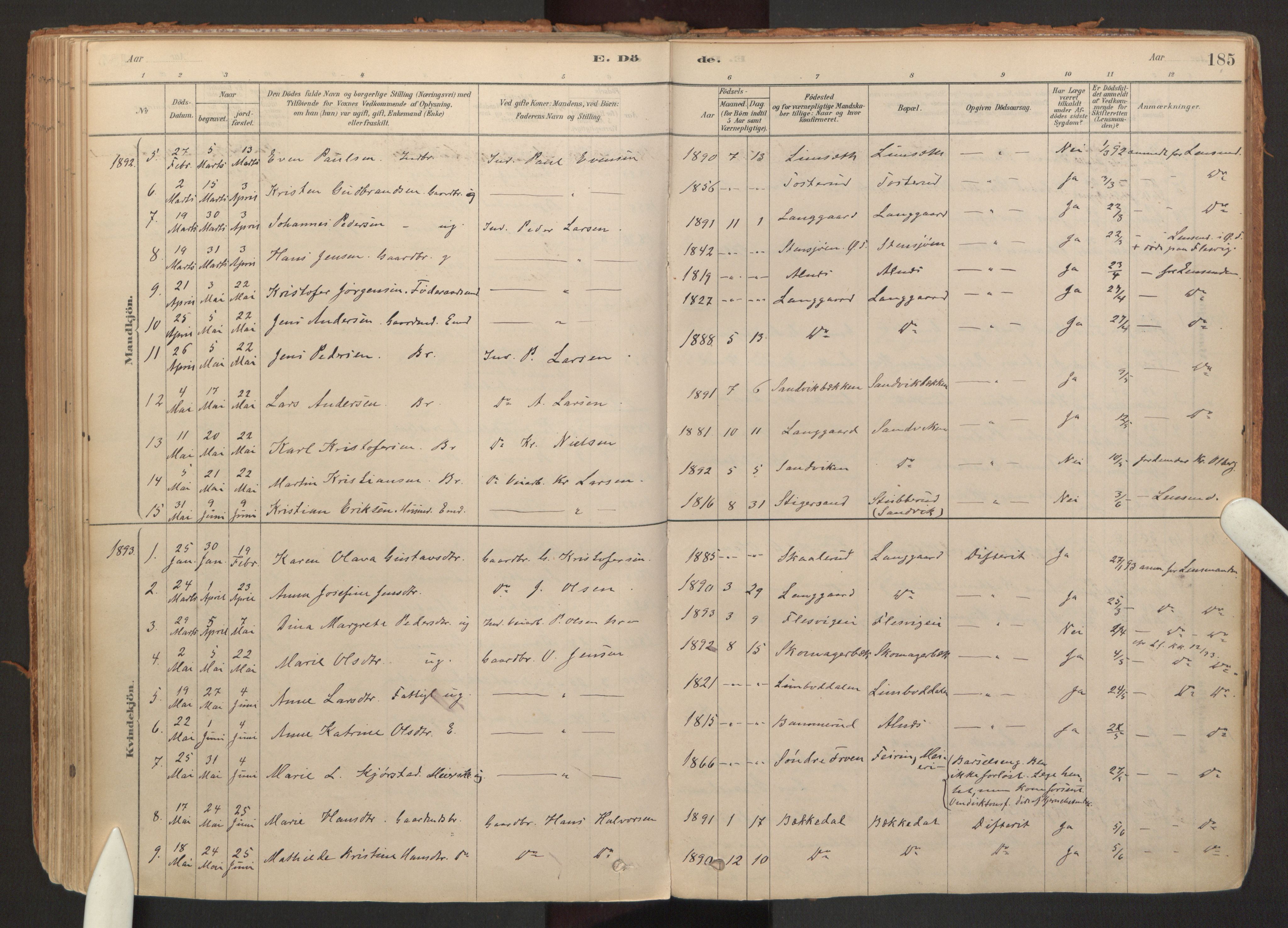 Hurdal prestekontor Kirkebøker, SAO/A-10889/F/Fb/L0003: Parish register (official) no. II 3, 1878-1920, p. 185