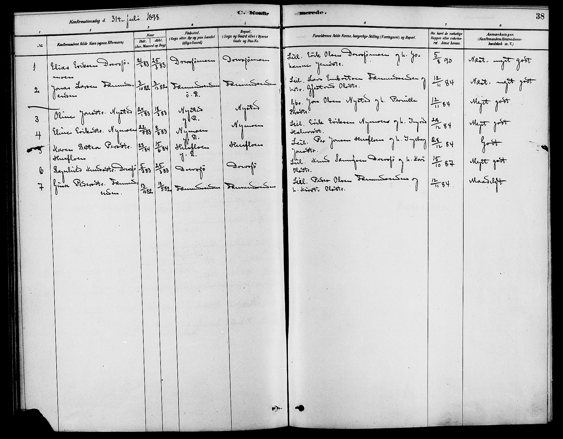 Rendalen prestekontor, SAH/PREST-054/H/Ha/Haa/L0007: Parish register (official) no. 7, 1878-1898, p. 38
