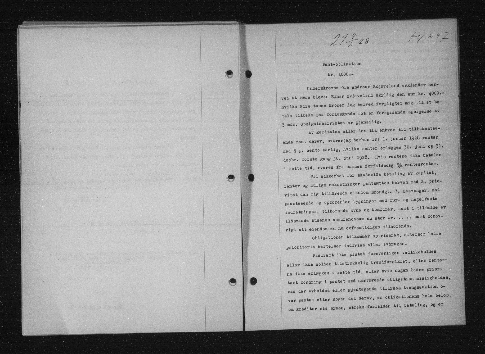 Stavanger byfogd, AV/SAST-A-101408/001/4/41/410/410BB/L0053: Mortgage book no. 41, 1927-1928, Deed date: 04.01.1928