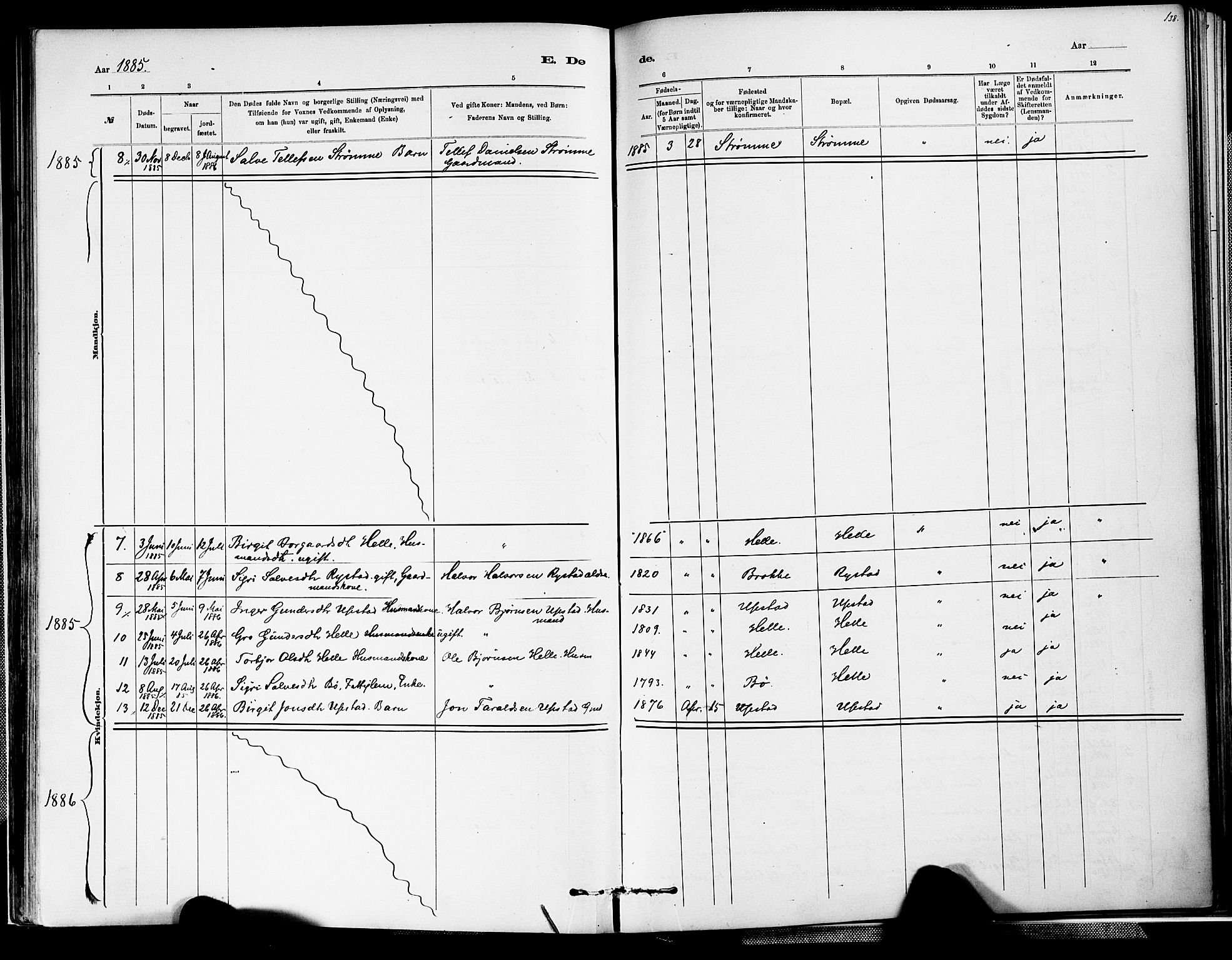 Valle sokneprestkontor, SAK/1111-0044/F/Fa/Fab/L0001: Parish register (official) no. A 1, 1882-1910, p. 138