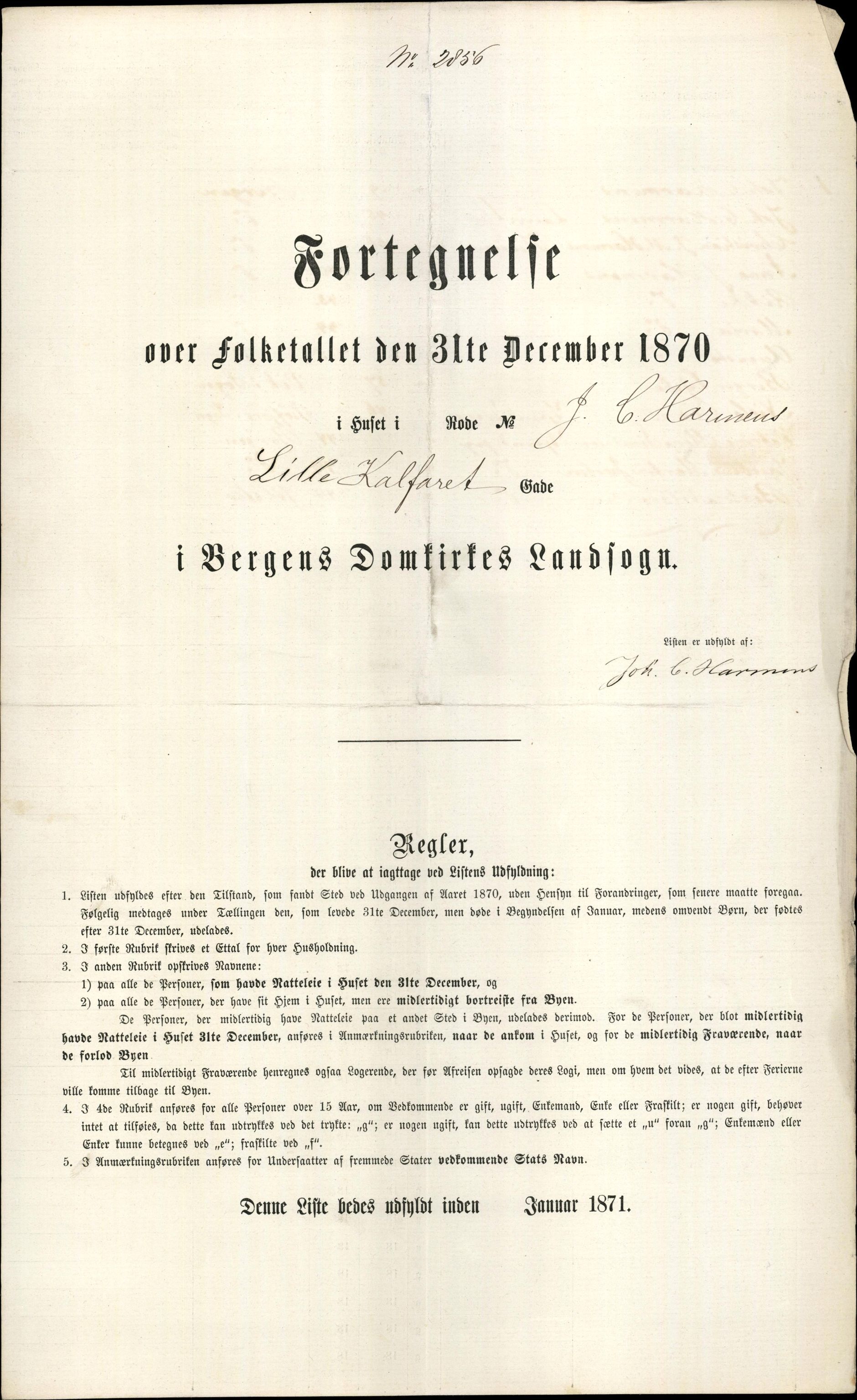 RA, 1870 census for 1301 Bergen, 1870