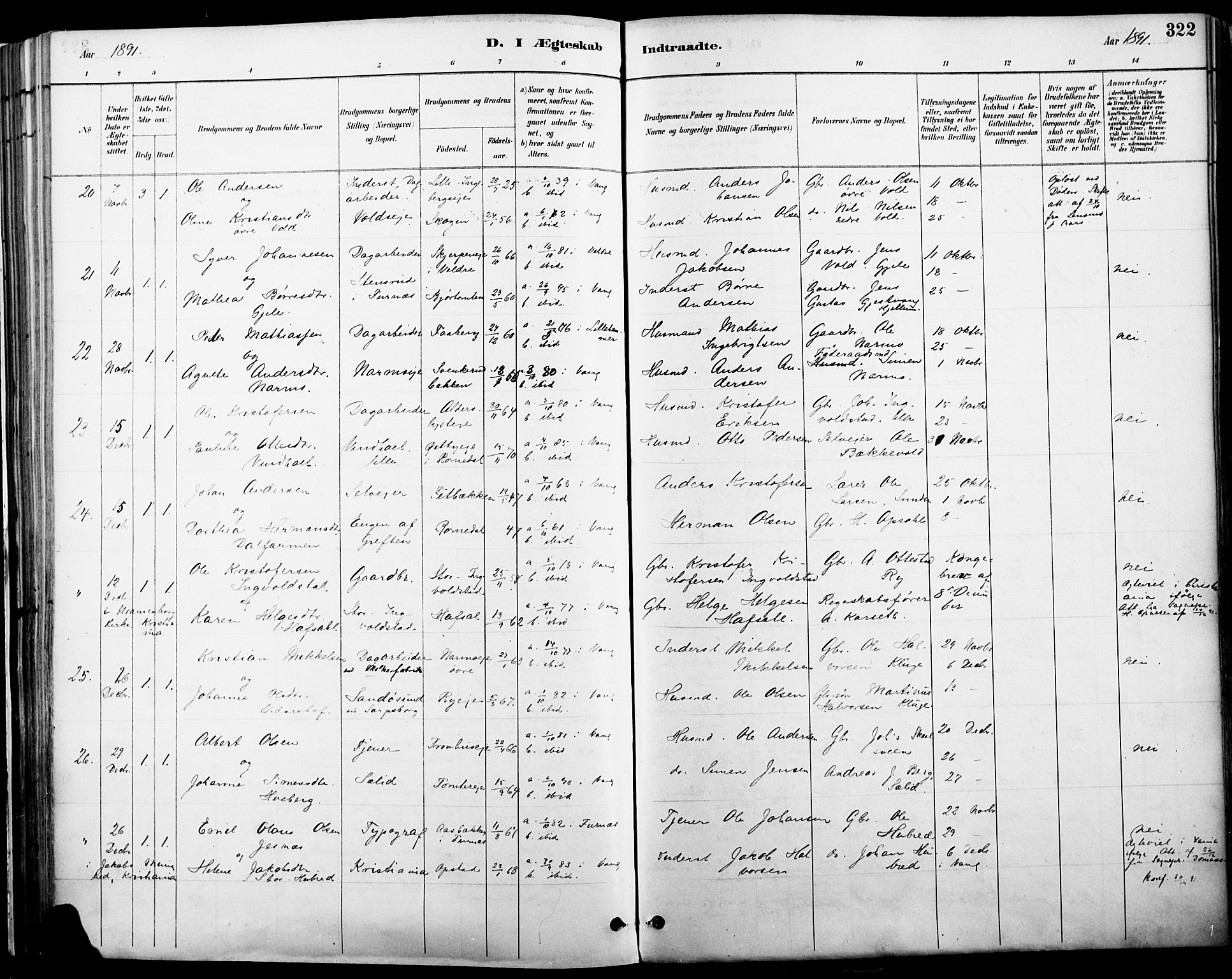 Vang prestekontor, Hedmark, AV/SAH-PREST-008/H/Ha/Haa/L0019A: Parish register (official) no. 19, 1886-1900, p. 322