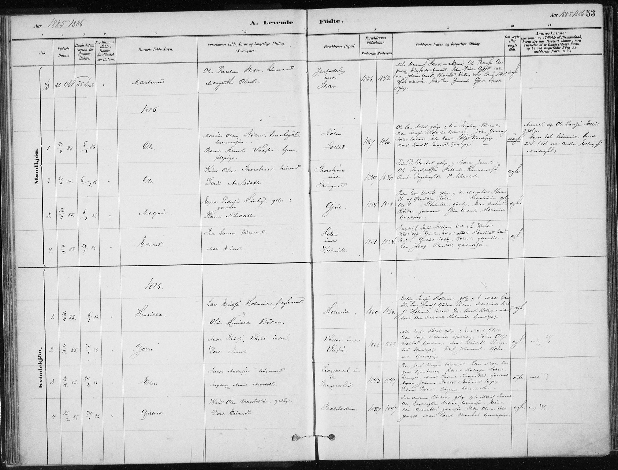 Ministerialprotokoller, klokkerbøker og fødselsregistre - Møre og Romsdal, SAT/A-1454/586/L0987: Parish register (official) no. 586A13, 1879-1892, p. 53