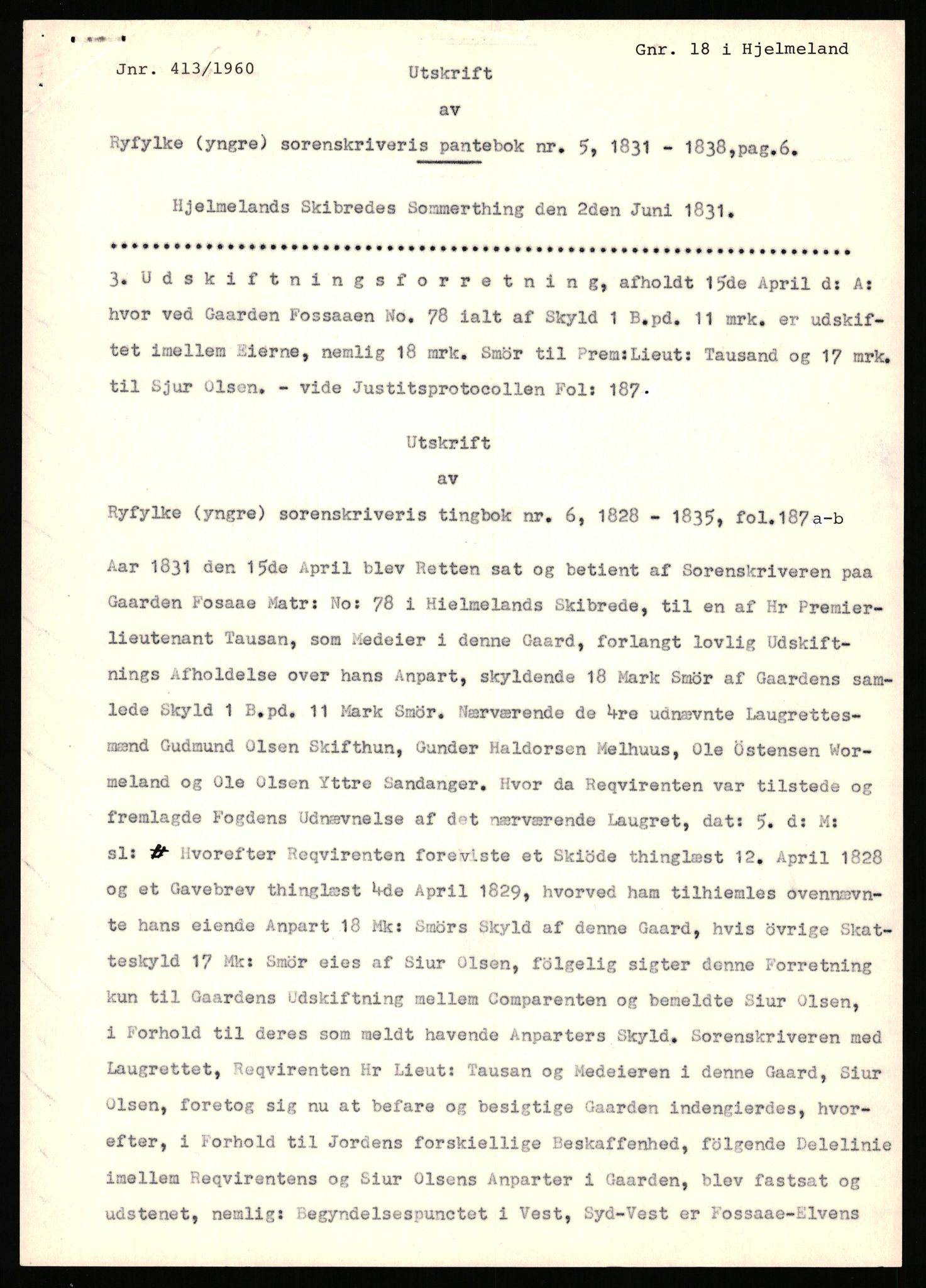 Statsarkivet i Stavanger, AV/SAST-A-101971/03/Y/Yj/L0022: Avskrifter sortert etter gårdsnavn: Foss - Frøiland i Hetland, 1750-1930, p. 338