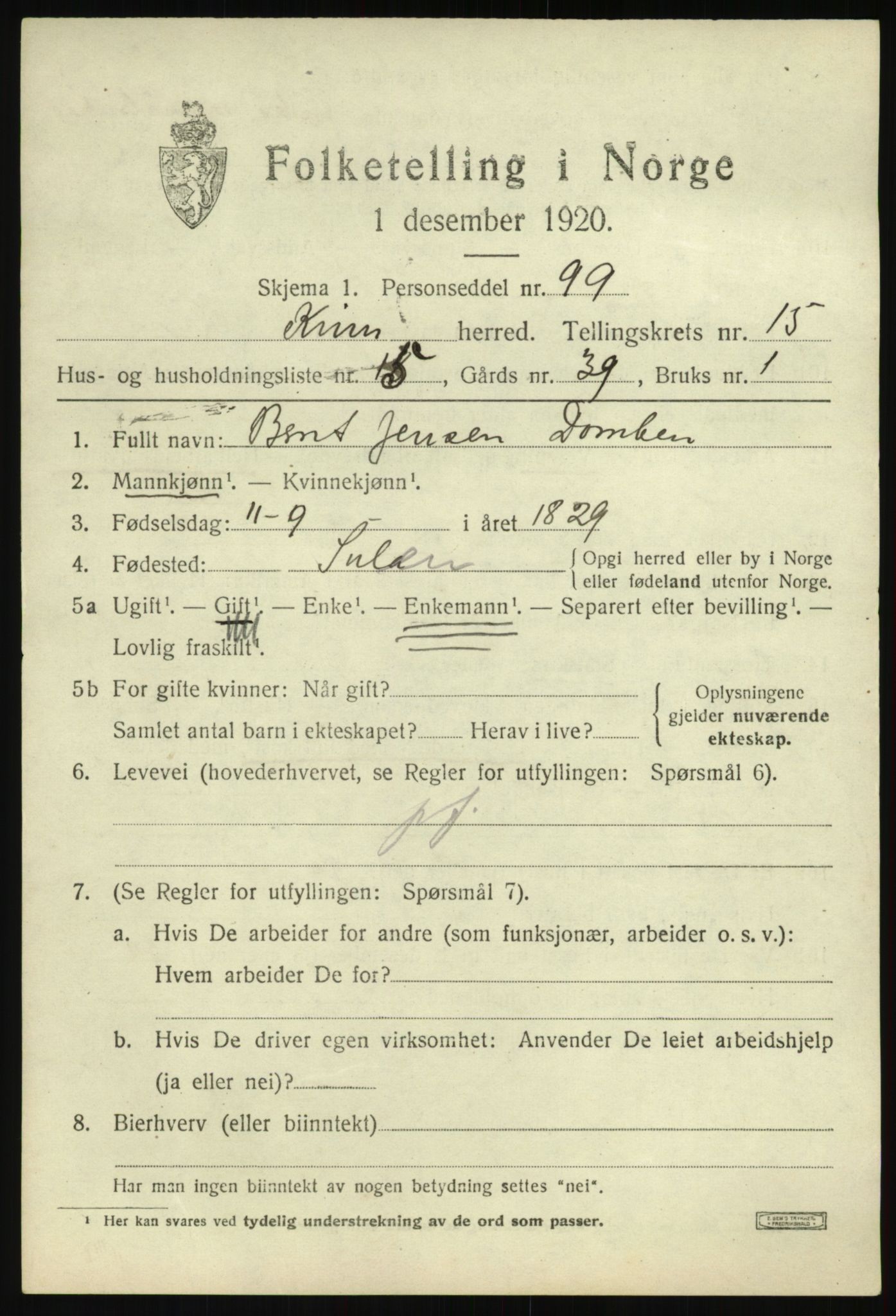 SAB, 1920 census for Kinn, 1920, p. 5539