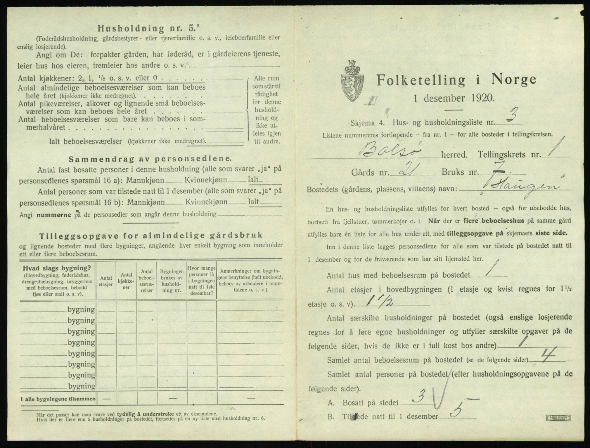 SAT, 1920 census for Bolsøy, 1920, p. 53