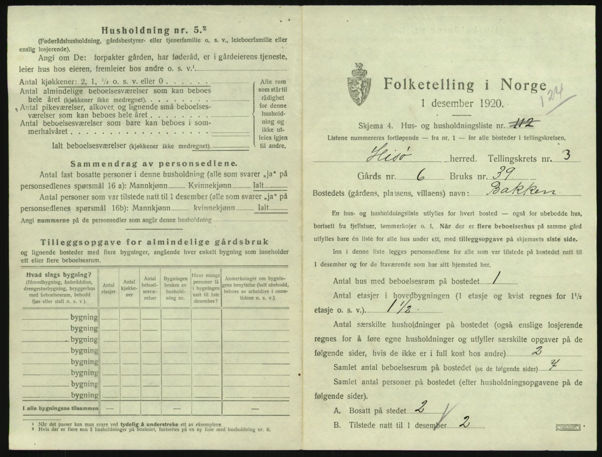 SAK, 1920 census for Hisøy, 1920, p. 910