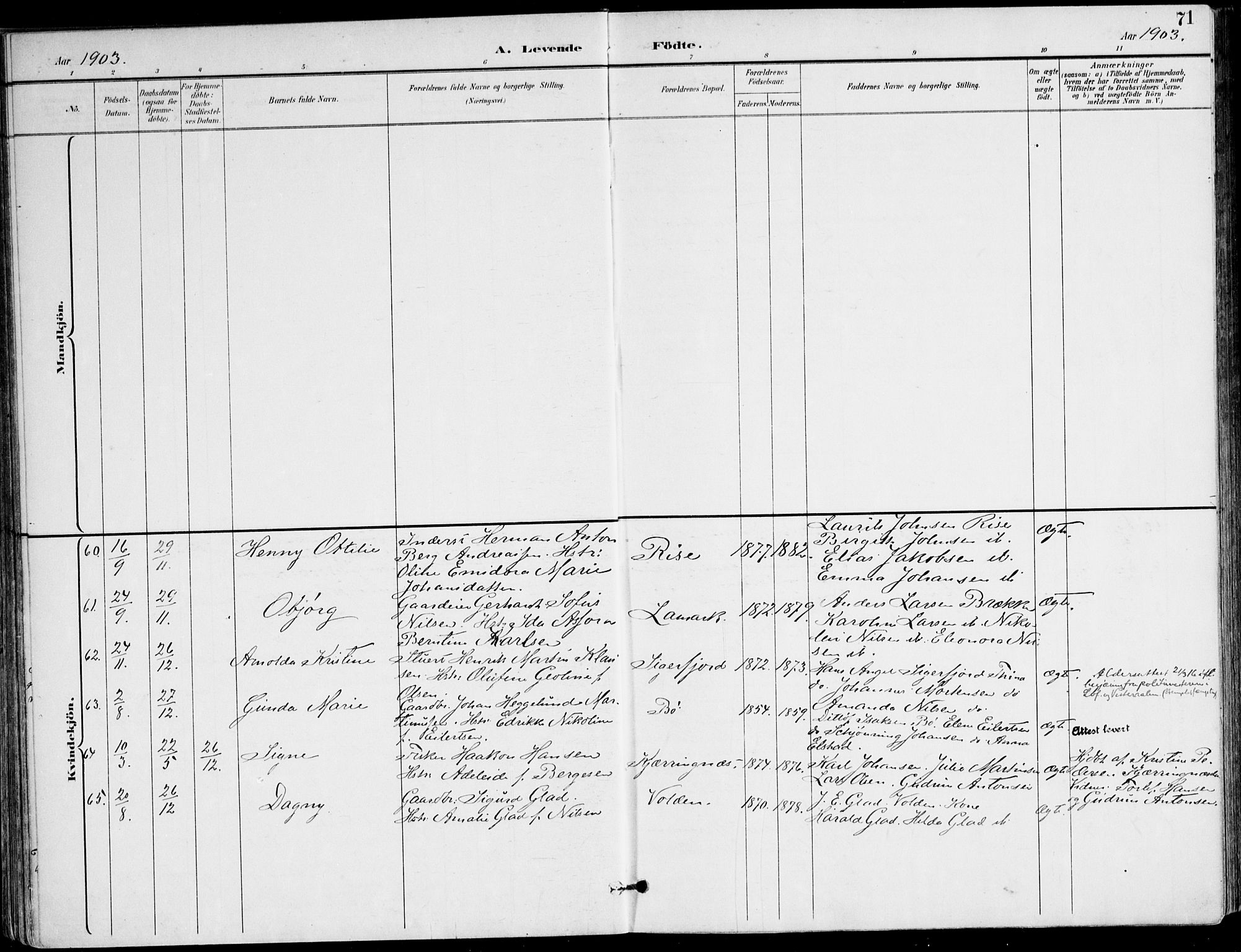 Ministerialprotokoller, klokkerbøker og fødselsregistre - Nordland, AV/SAT-A-1459/895/L1372: Parish register (official) no. 895A07, 1894-1914, p. 71