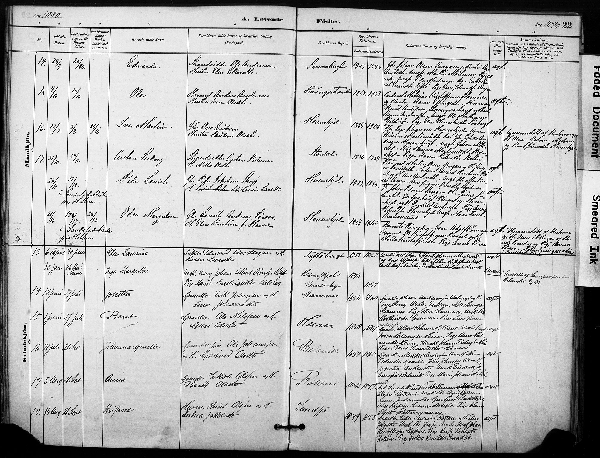 Ministerialprotokoller, klokkerbøker og fødselsregistre - Sør-Trøndelag, SAT/A-1456/633/L0518: Parish register (official) no. 633A01, 1884-1906, p. 22