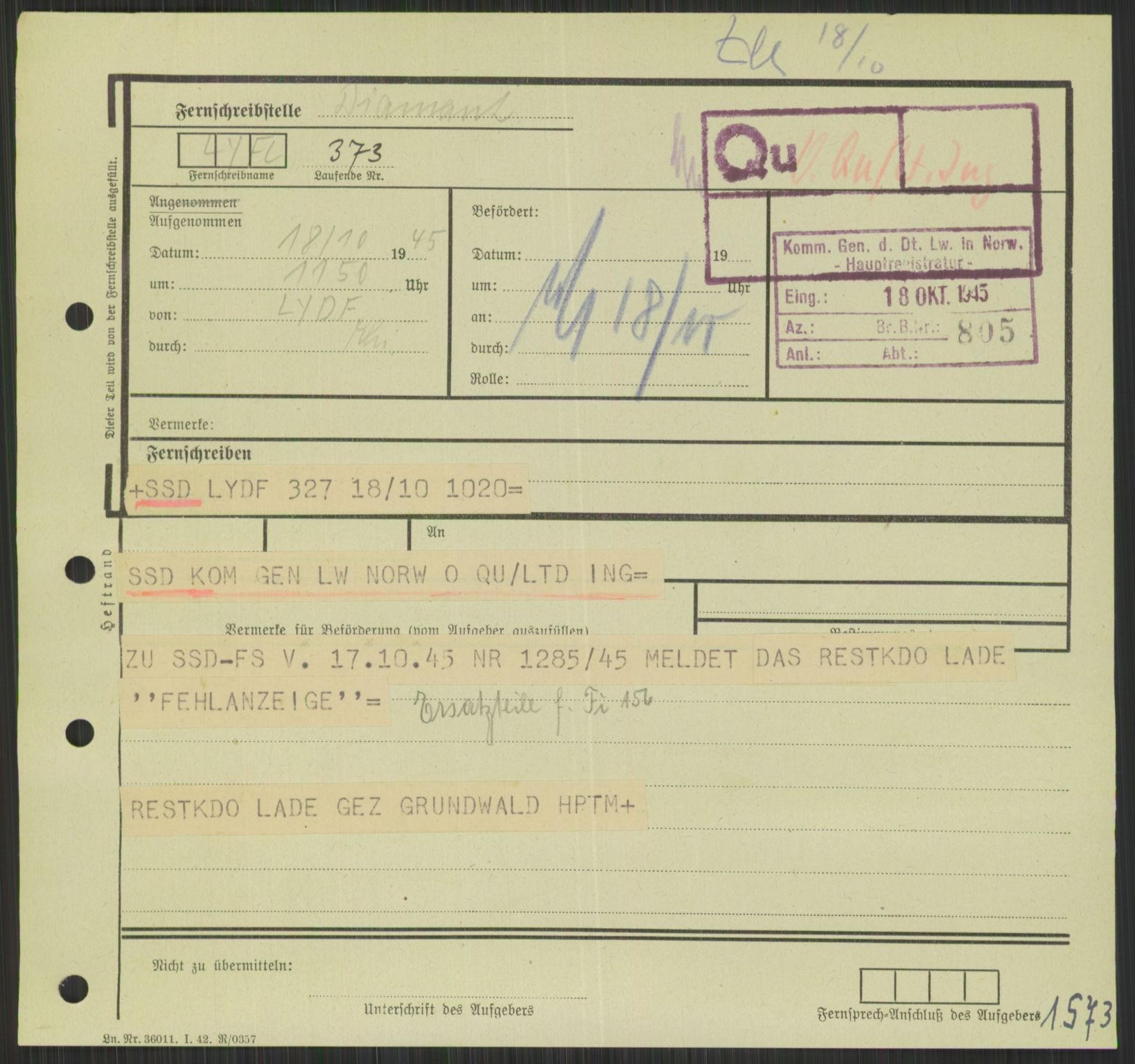 Deutscher Oberbefehlshaber Norwegen (DOBN), AV/RA-RAFA-2197/D/Di/L0066: AOK 20/WBN-DOBN Luftwaffe/Komm G. d.Dt.Lw. in Norwegen, 1945, p. 769