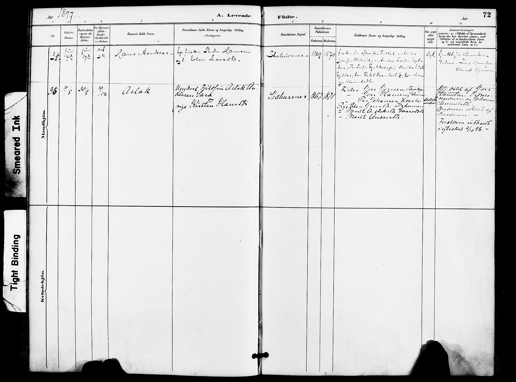 Kistrand/Porsanger sokneprestembete, AV/SATØ-S-1351/H/Ha/L0008.kirke: Parish register (official) no. 8, 1890-1898, p. 72