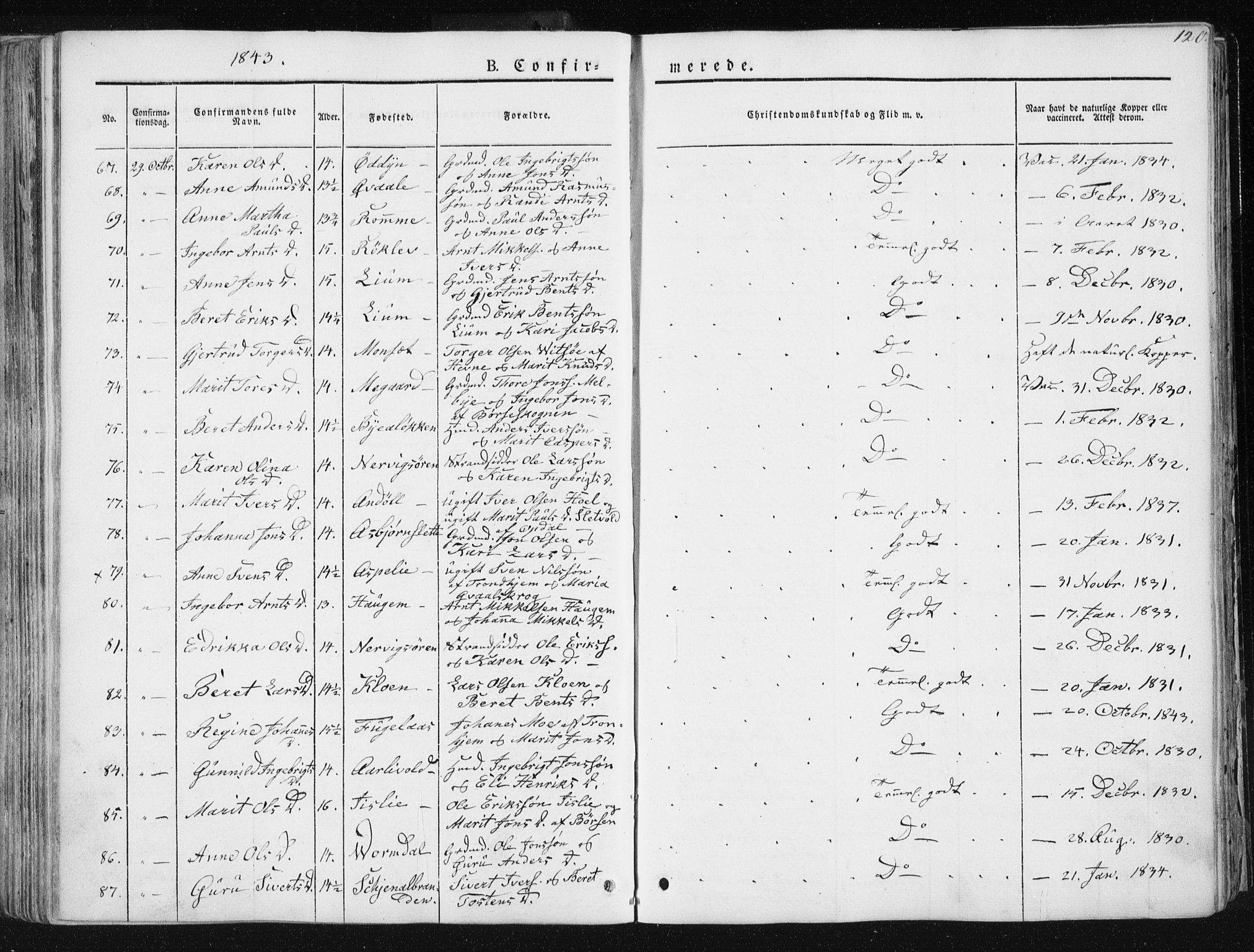 Ministerialprotokoller, klokkerbøker og fødselsregistre - Sør-Trøndelag, AV/SAT-A-1456/668/L0805: Parish register (official) no. 668A05, 1840-1853, p. 120