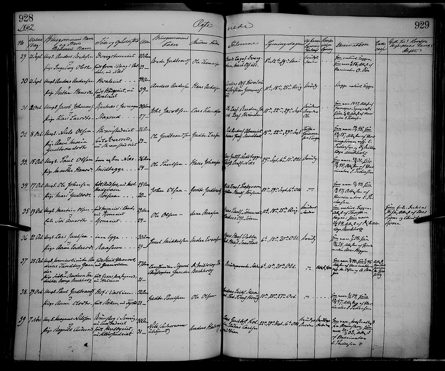 Gran prestekontor, AV/SAH-PREST-112/H/Ha/Haa/L0012: Parish register (official) no. 12, 1856-1874, p. 928-929