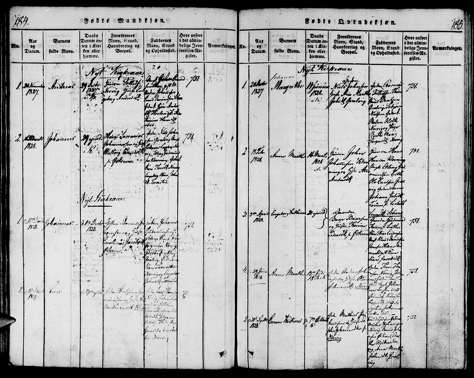 Torvastad sokneprestkontor, AV/SAST-A -101857/H/Ha/Haa/L0003: Parish register (official) no. A 3 /2, 1817-1837, p. 184-185