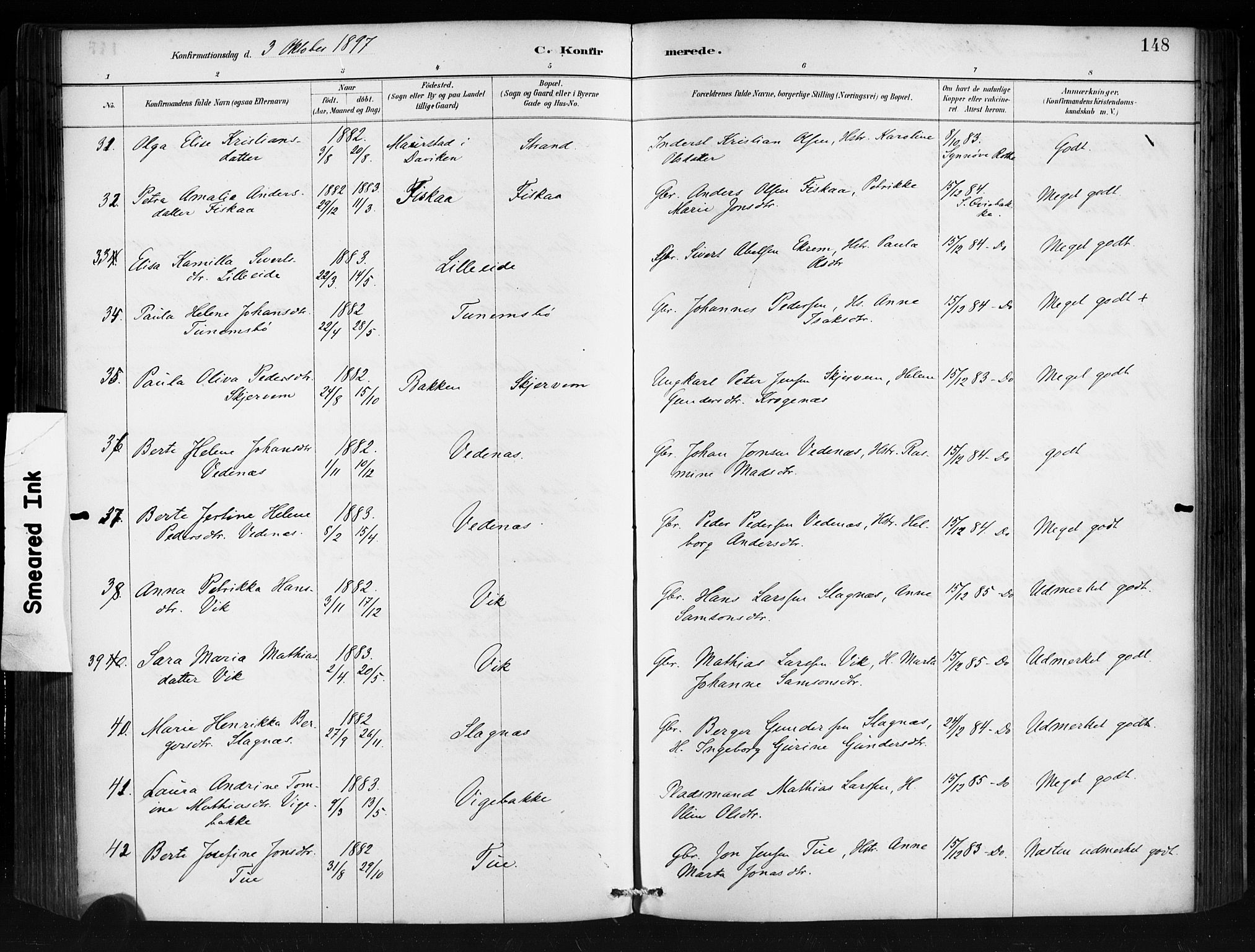 Ministerialprotokoller, klokkerbøker og fødselsregistre - Møre og Romsdal, AV/SAT-A-1454/501/L0008: Parish register (official) no. 501A08, 1885-1901, p. 148