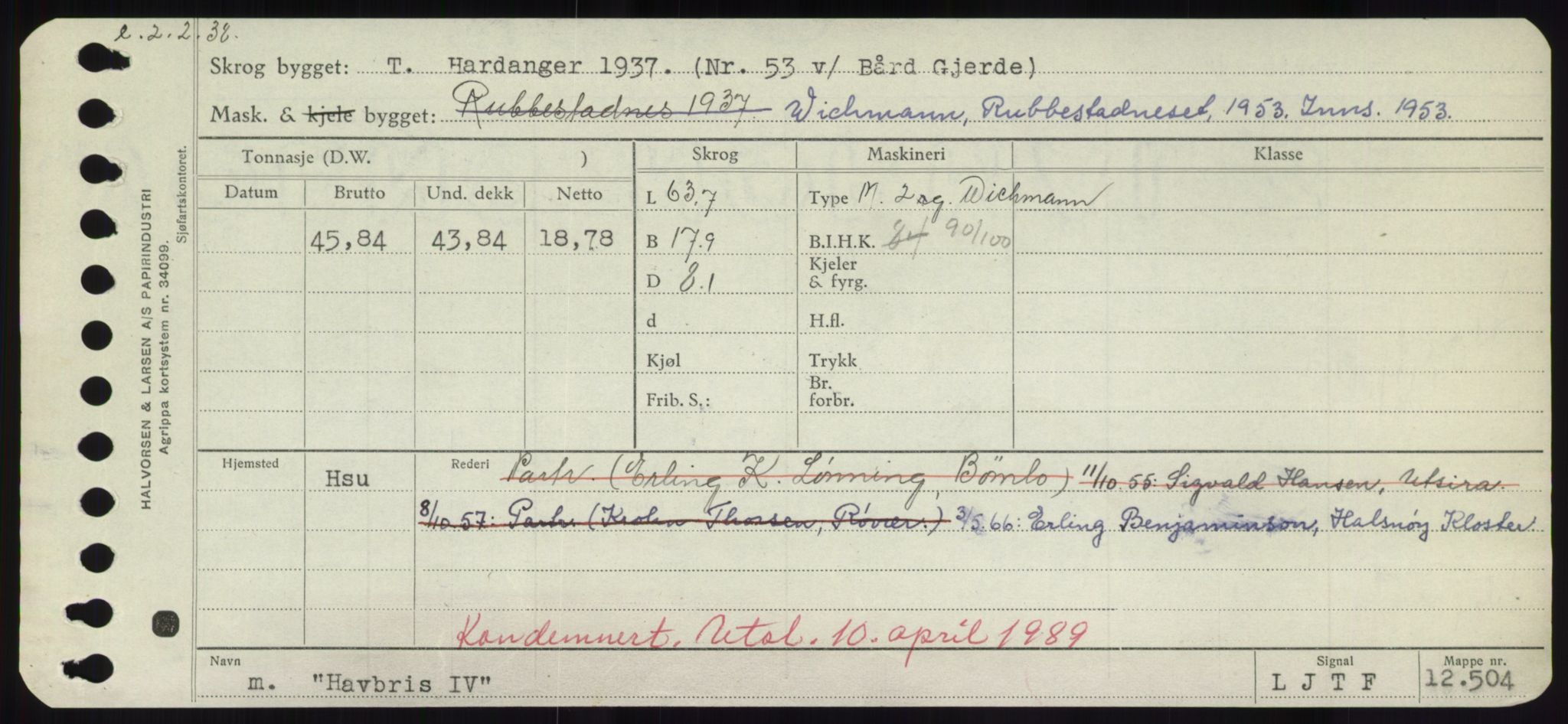 Sjøfartsdirektoratet med forløpere, Skipsmålingen, RA/S-1627/H/Hd/L0014: Fartøy, H-Havl, p. 483