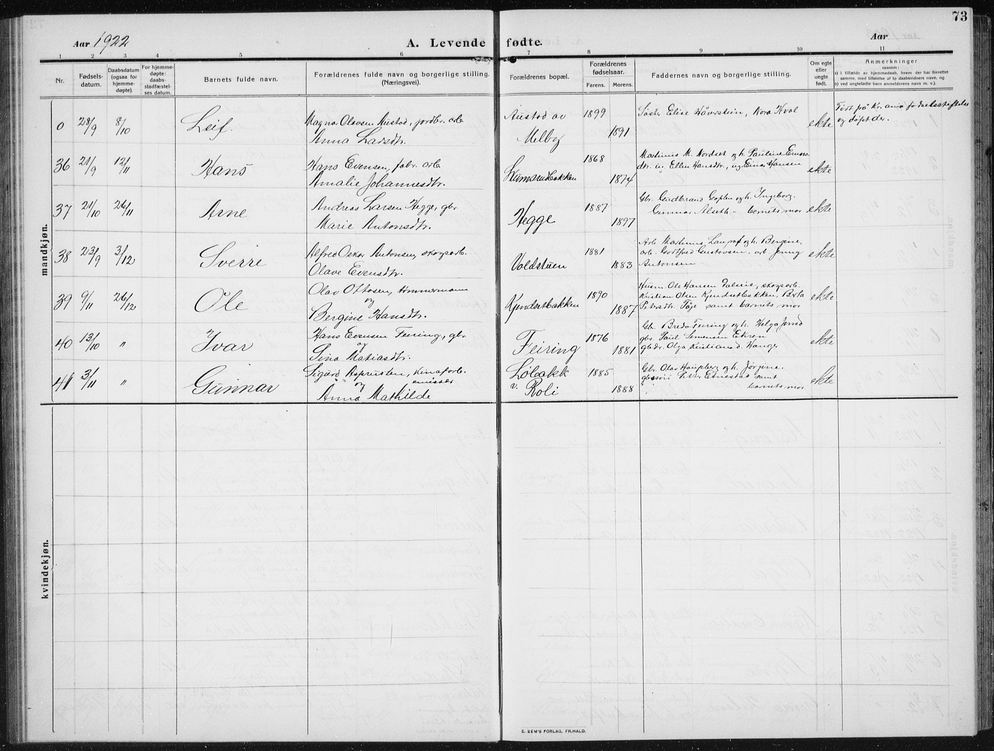 Biri prestekontor, SAH/PREST-096/H/Ha/Hab/L0006: Parish register (copy) no. 6, 1909-1938, p. 73