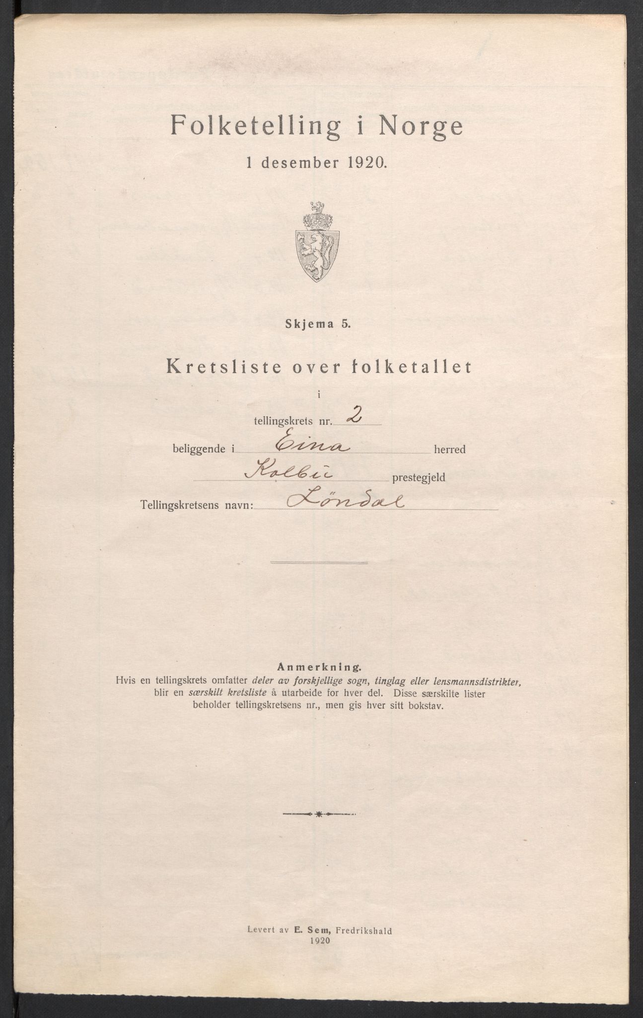 SAH, 1920 census for Eina, 1920, p. 13