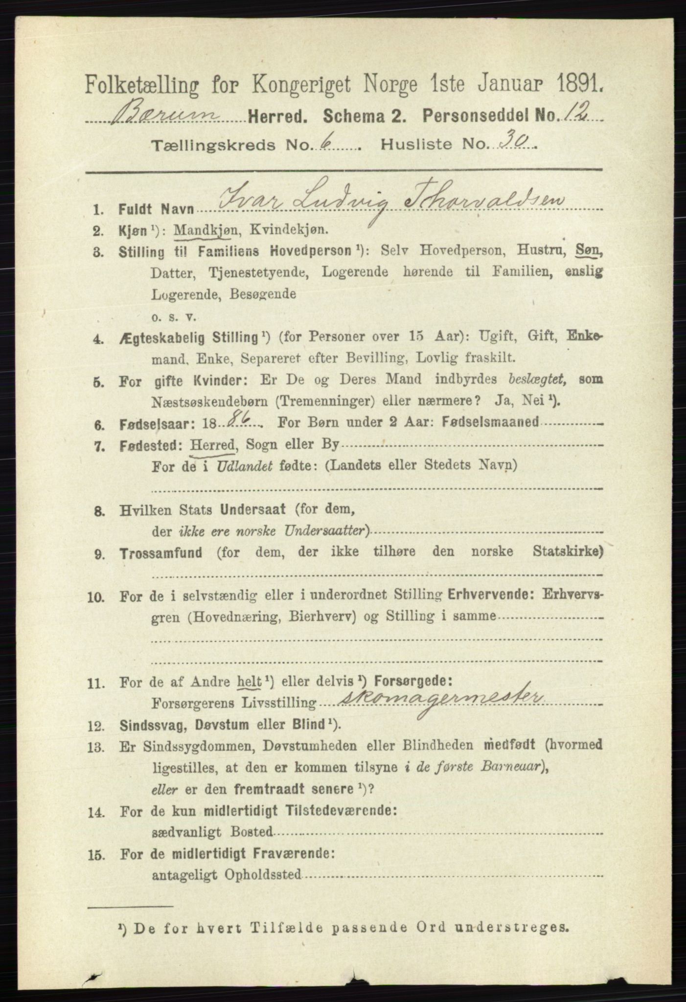 RA, 1891 census for 0219 Bærum, 1891, p. 3702