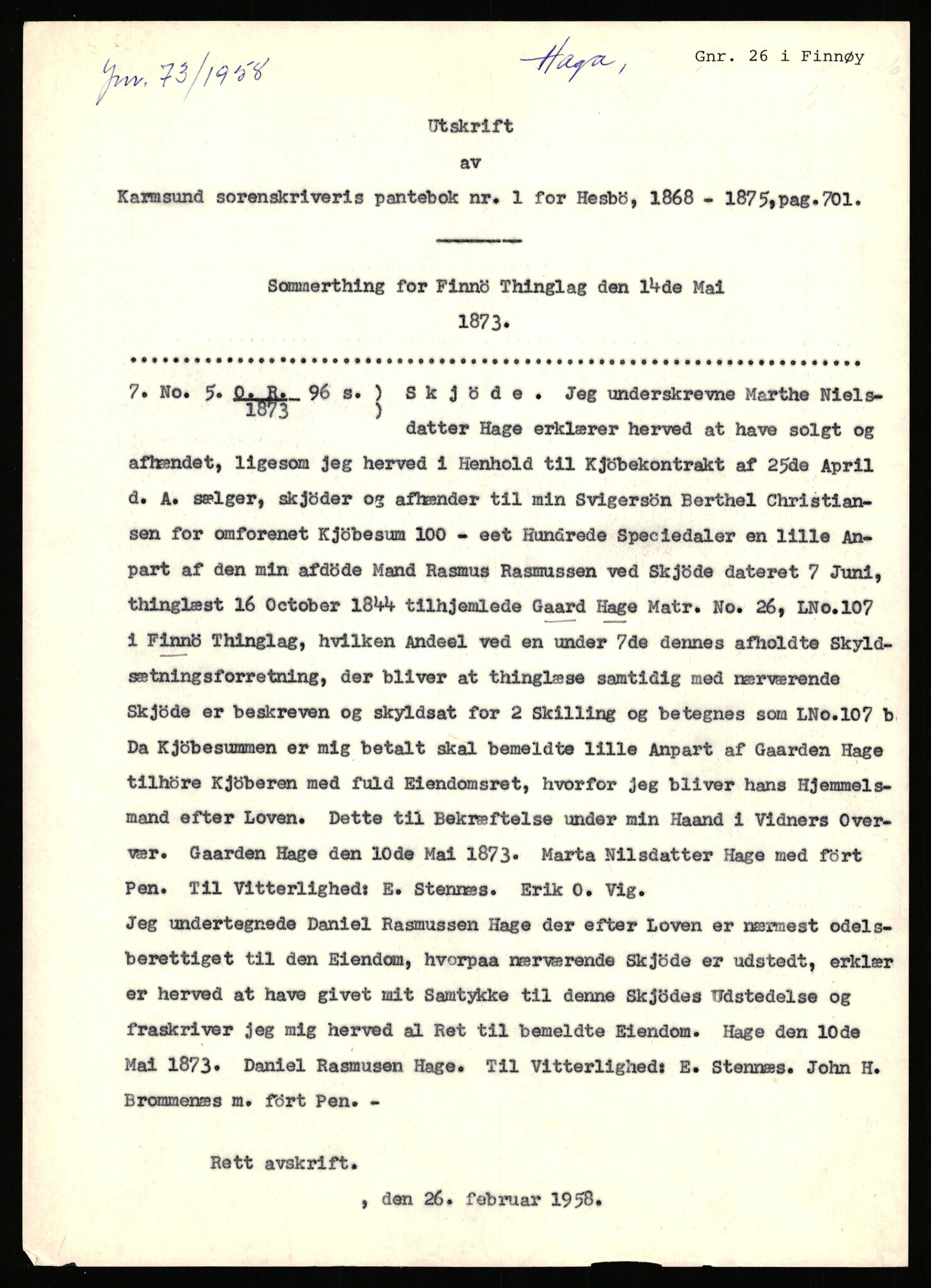 Statsarkivet i Stavanger, AV/SAST-A-101971/03/Y/Yj/L0028: Avskrifter sortert etter gårdsnavn: Gudla - Haga i Håland, 1750-1930, p. 519