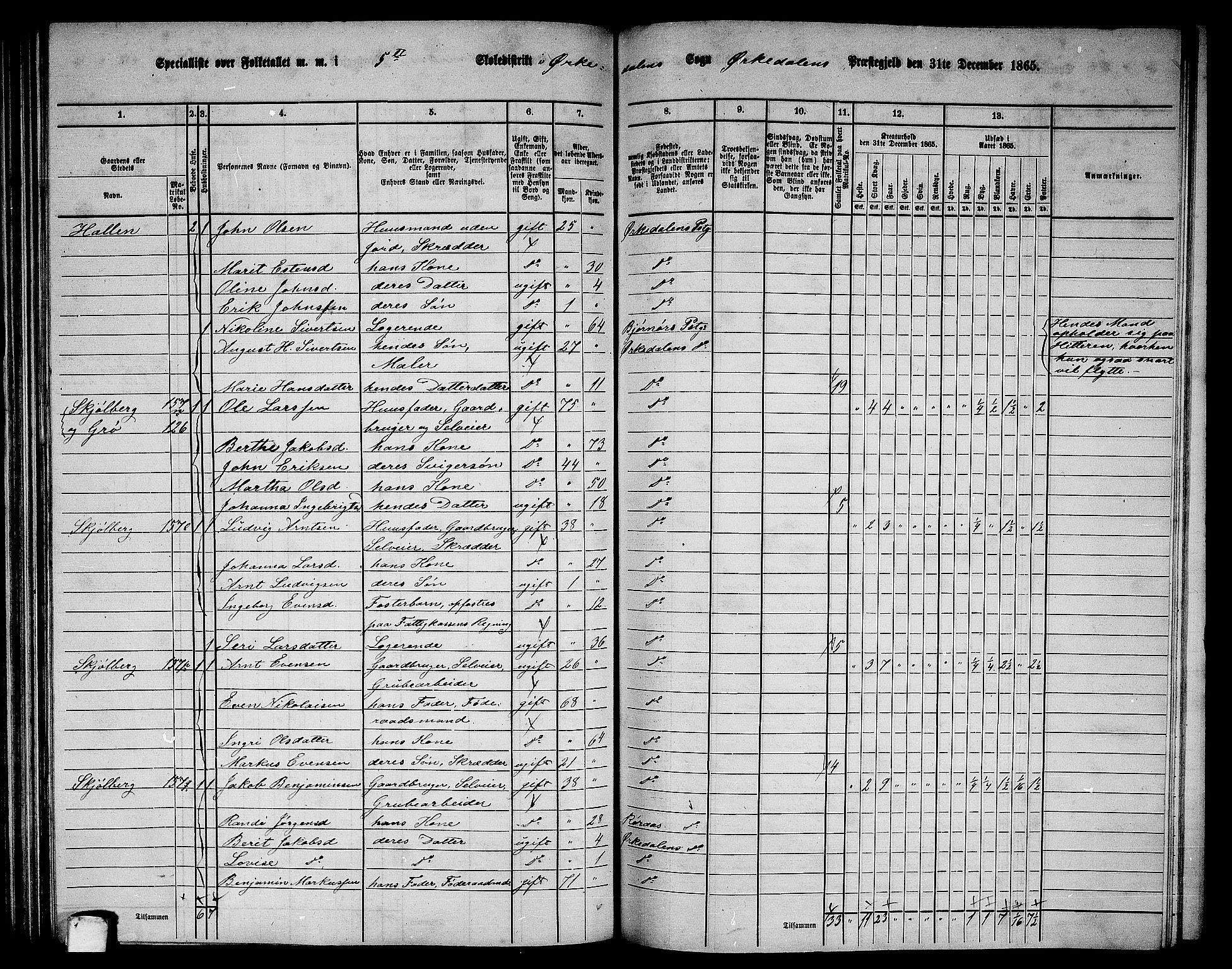 RA, 1865 census for Orkdal, 1865, p. 144