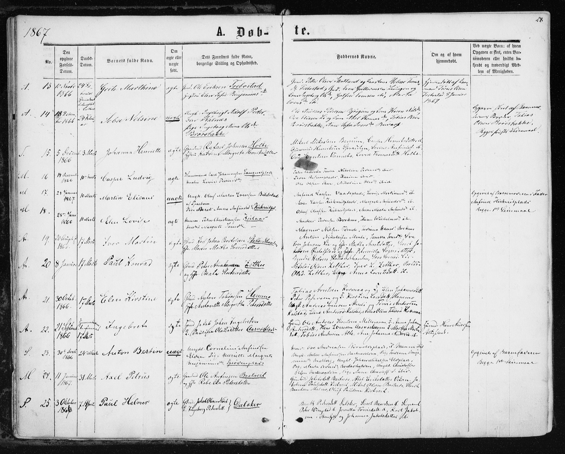 Ministerialprotokoller, klokkerbøker og fødselsregistre - Nord-Trøndelag, SAT/A-1458/741/L0394: Parish register (official) no. 741A08, 1864-1877, p. 28