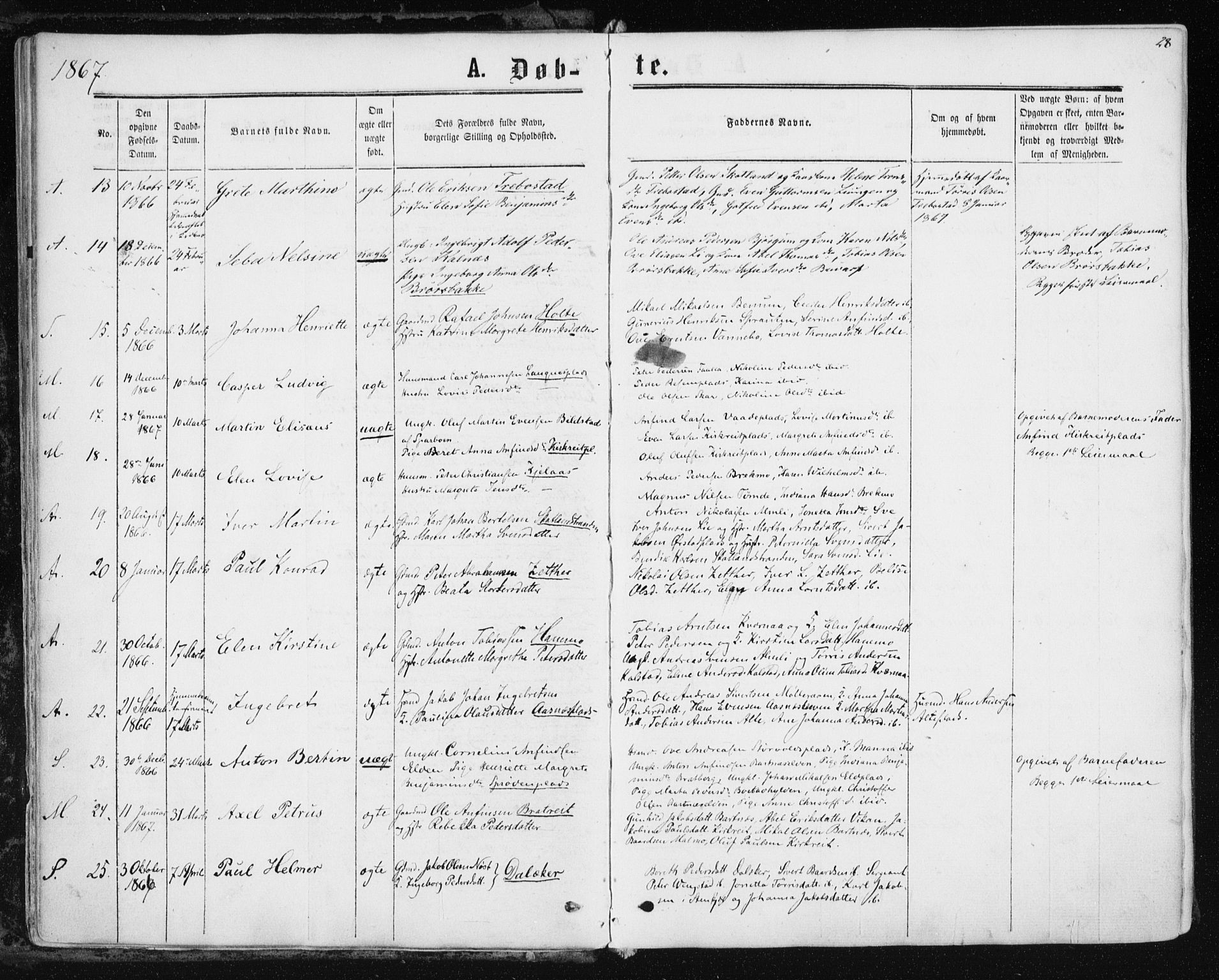 Ministerialprotokoller, klokkerbøker og fødselsregistre - Nord-Trøndelag, AV/SAT-A-1458/741/L0394: Parish register (official) no. 741A08, 1864-1877, p. 28