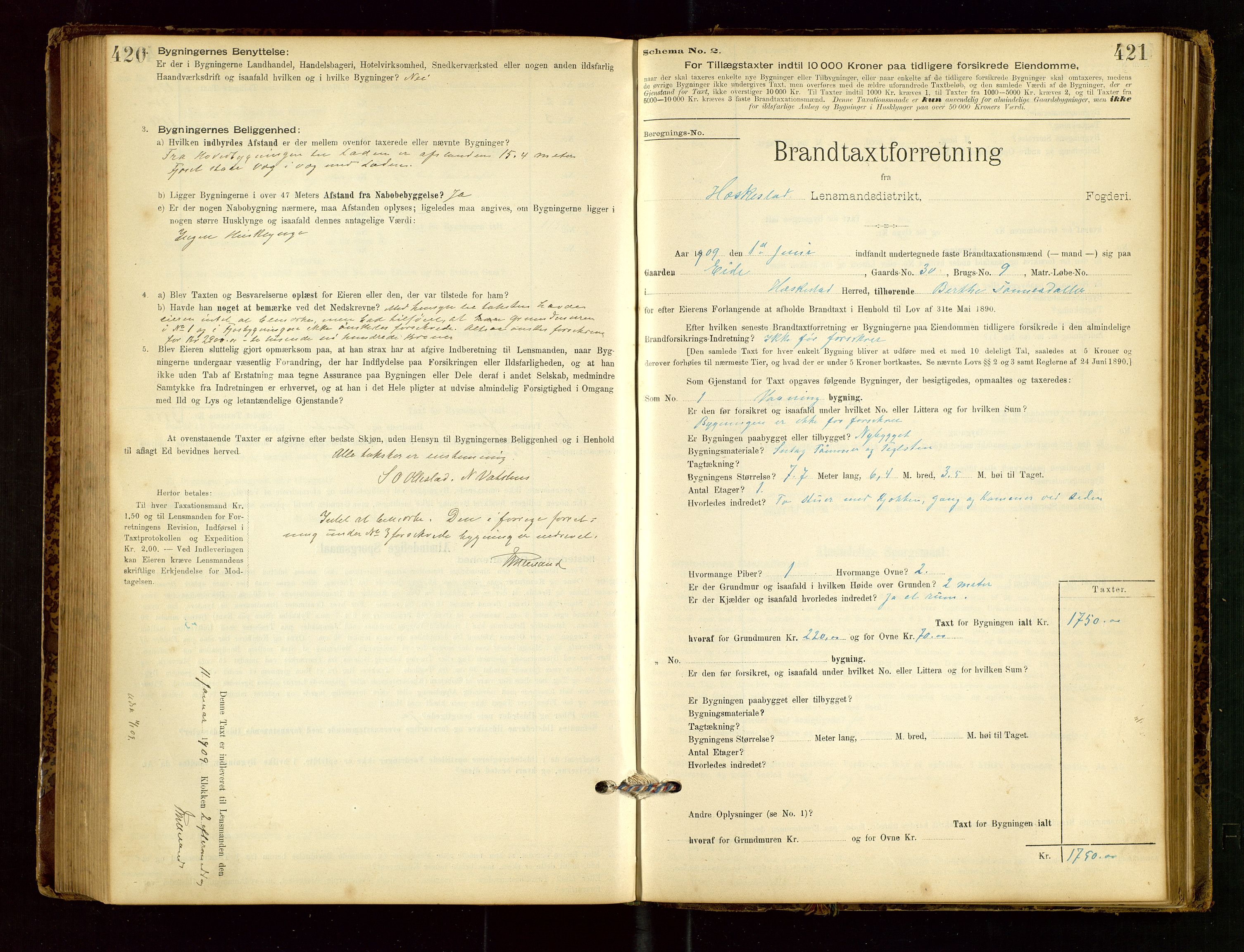Heskestad lensmannskontor, SAST/A-100304/Gob/L0001: "Brandtaxationsprotokol", 1894-1915, p. 420-421