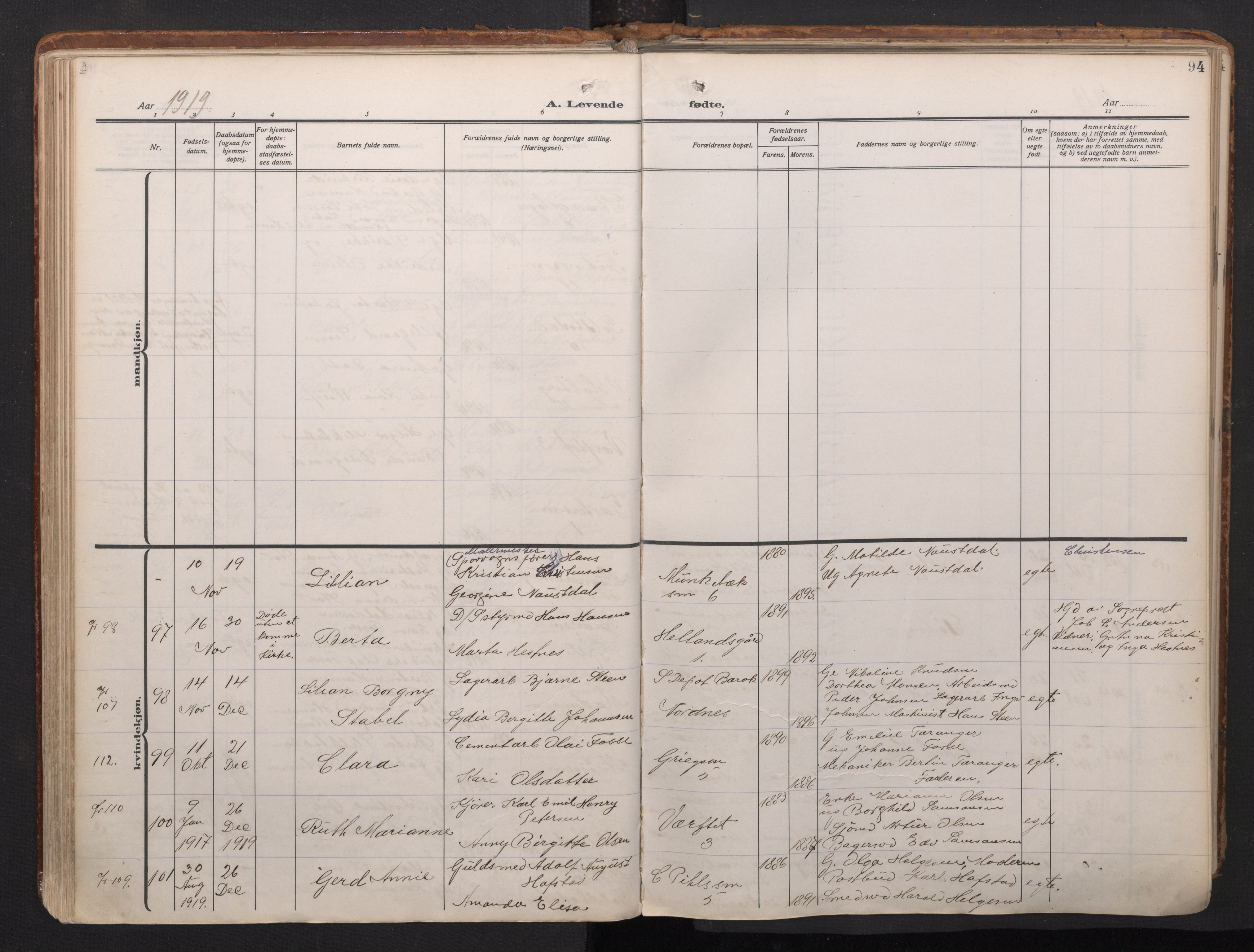 Nykirken Sokneprestembete, AV/SAB-A-77101/H/Haa/L0020: Parish register (official) no. B 8, 1916-1933, p. 93b-94a