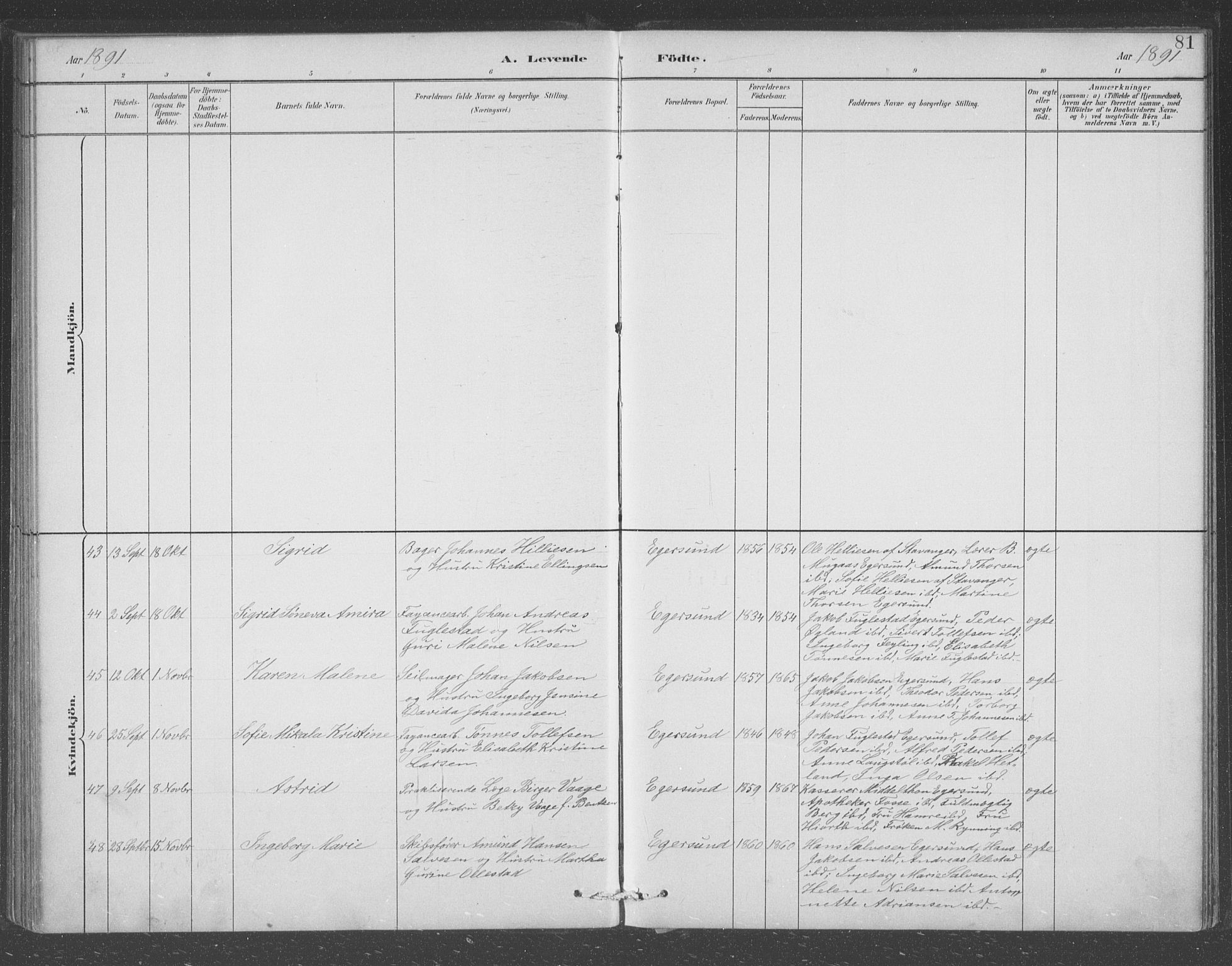 Eigersund sokneprestkontor, AV/SAST-A-101807/S09/L0008: Parish register (copy) no. B 8, 1882-1892, p. 81