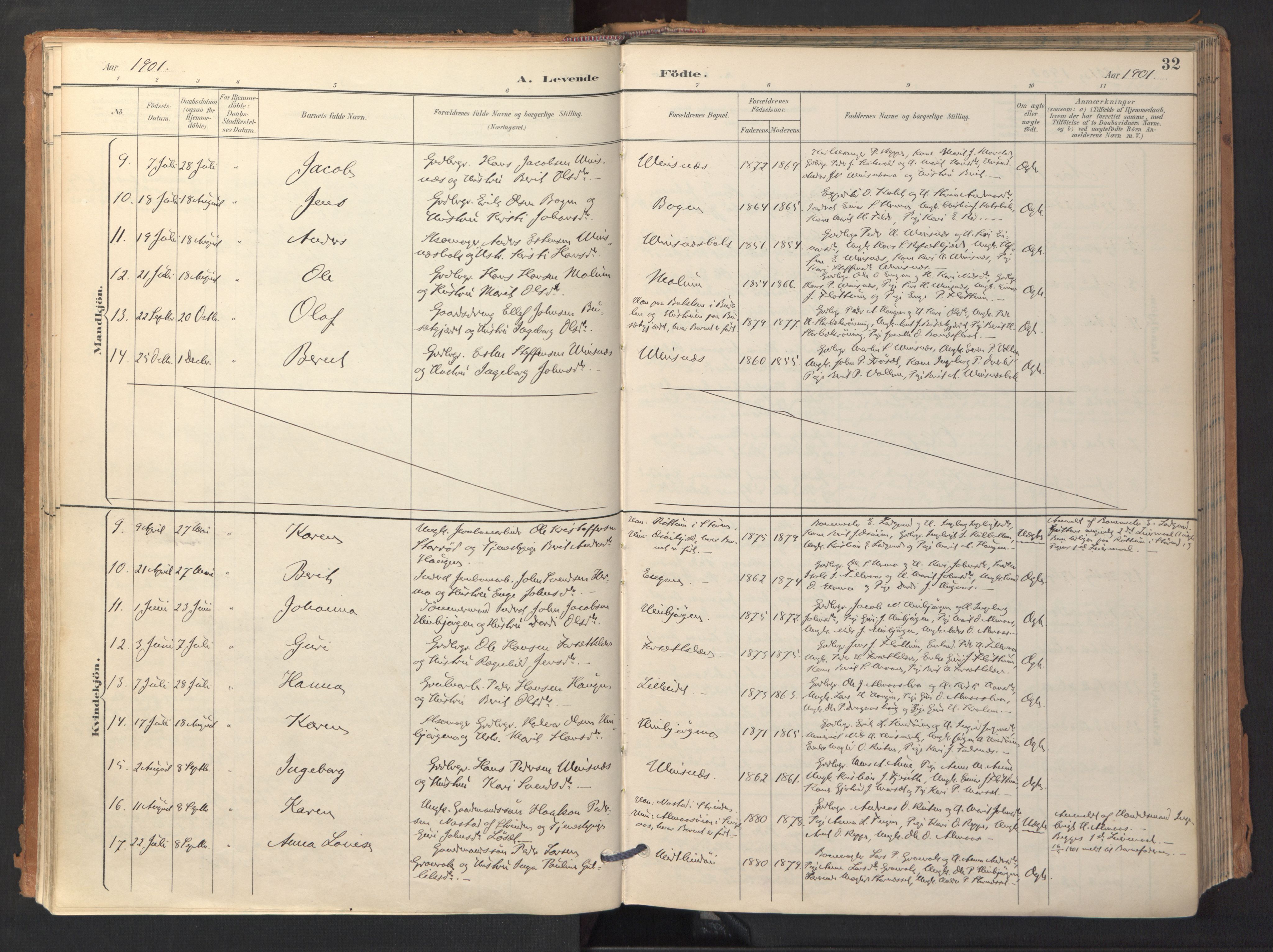 Ministerialprotokoller, klokkerbøker og fødselsregistre - Sør-Trøndelag, AV/SAT-A-1456/688/L1025: Parish register (official) no. 688A02, 1891-1909, p. 32