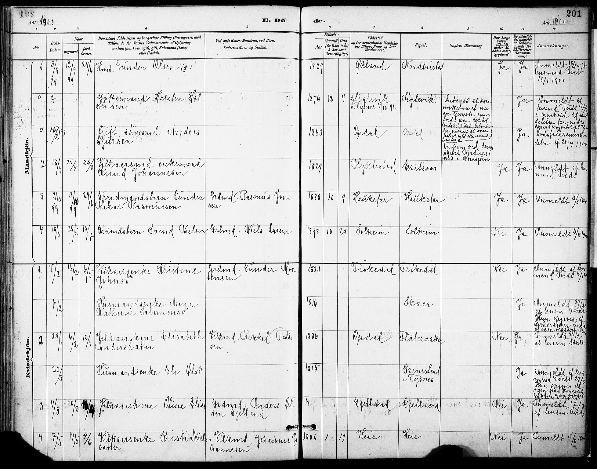 Tysnes sokneprestembete, SAB/A-78601/H/Haa: Parish register (official) no. D 1, 1887-1904, p. 201