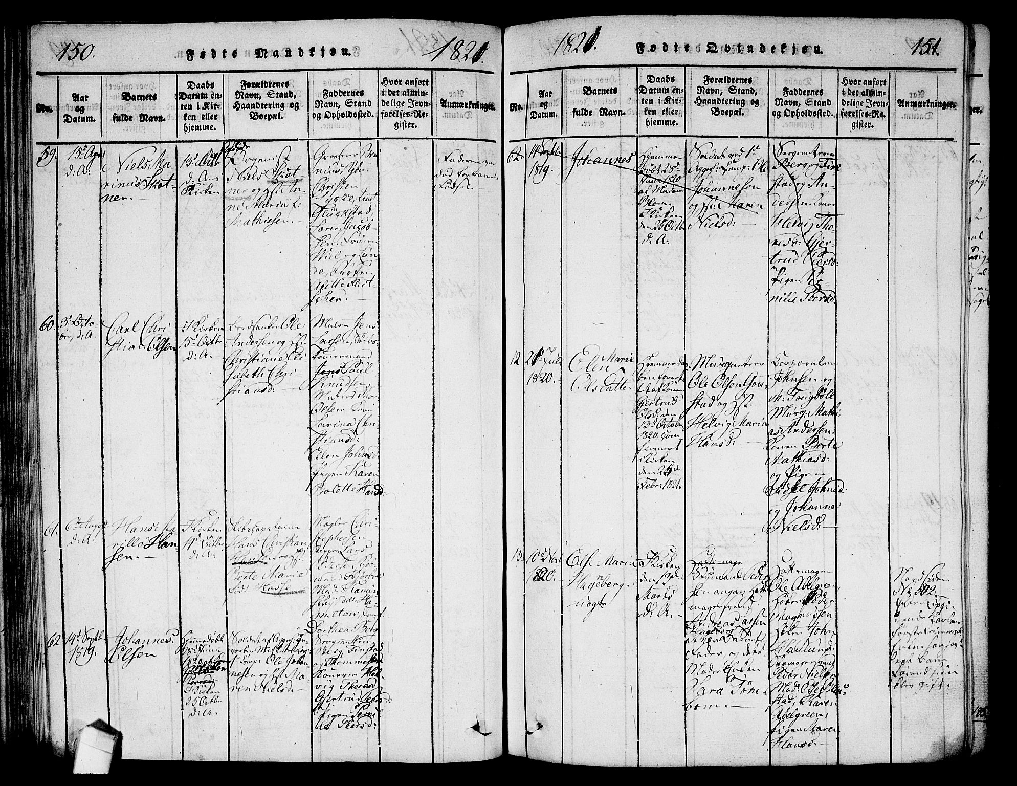 Halden prestekontor Kirkebøker, SAO/A-10909/G/Ga/L0001: Parish register (copy) no. 1, 1815-1833, p. 150-151