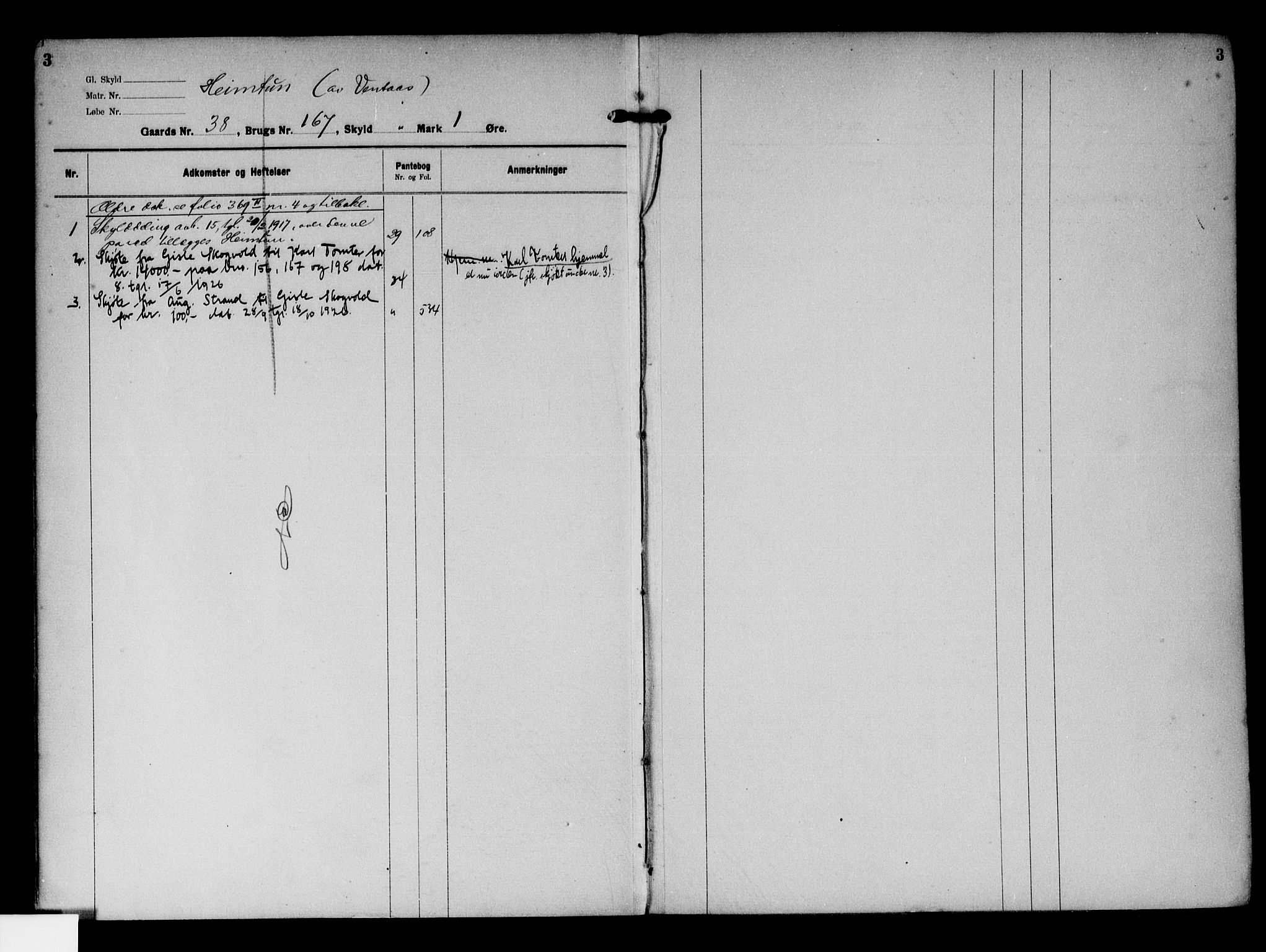 Follo sorenskriveri, SAO/A-10274/G/Gb/Gbe/L0004: Mortgage register no. V 4, 1916-1938, p. 3