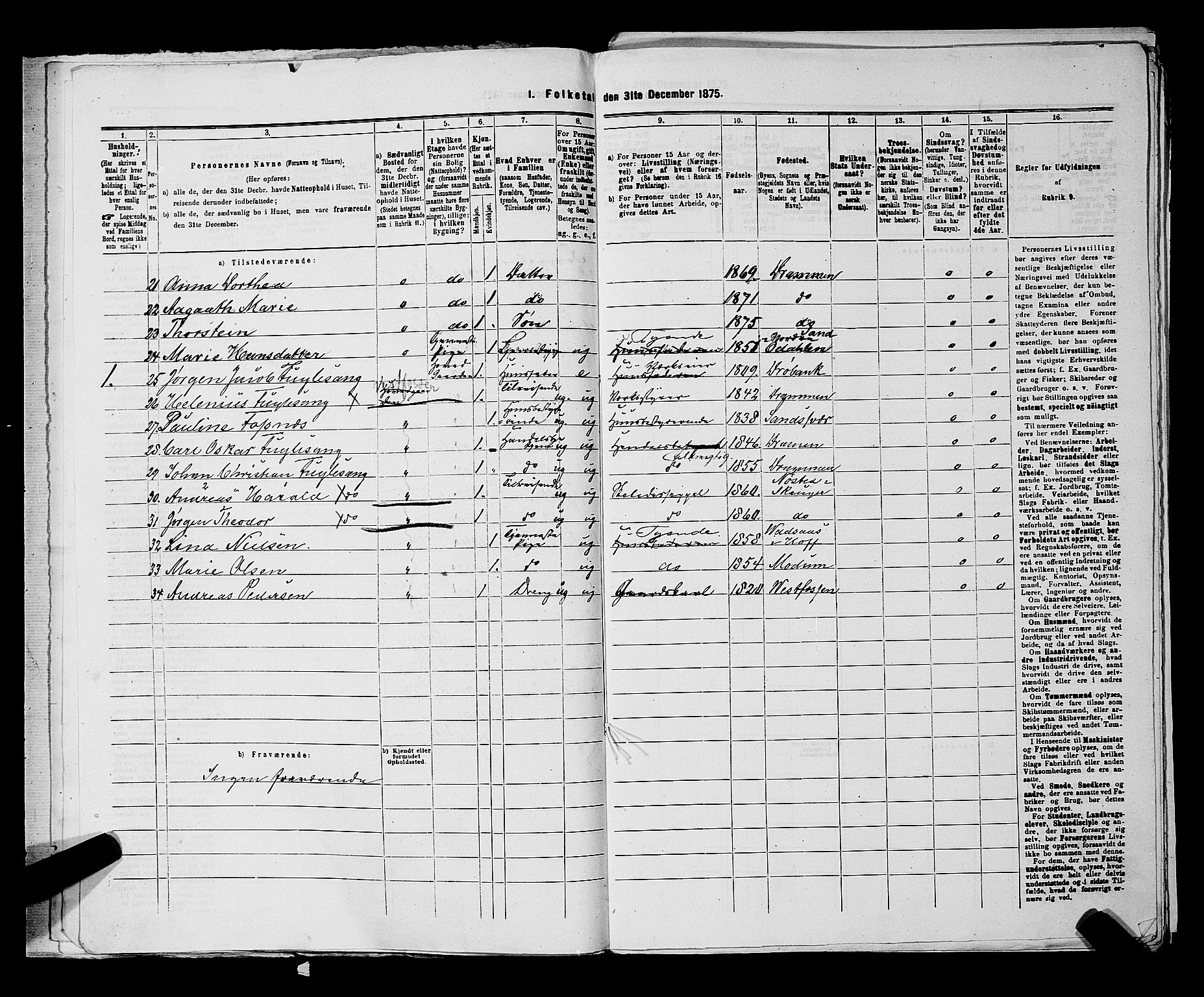 SAKO, 1875 census for 0602 Drammen, 1875, p. 2258