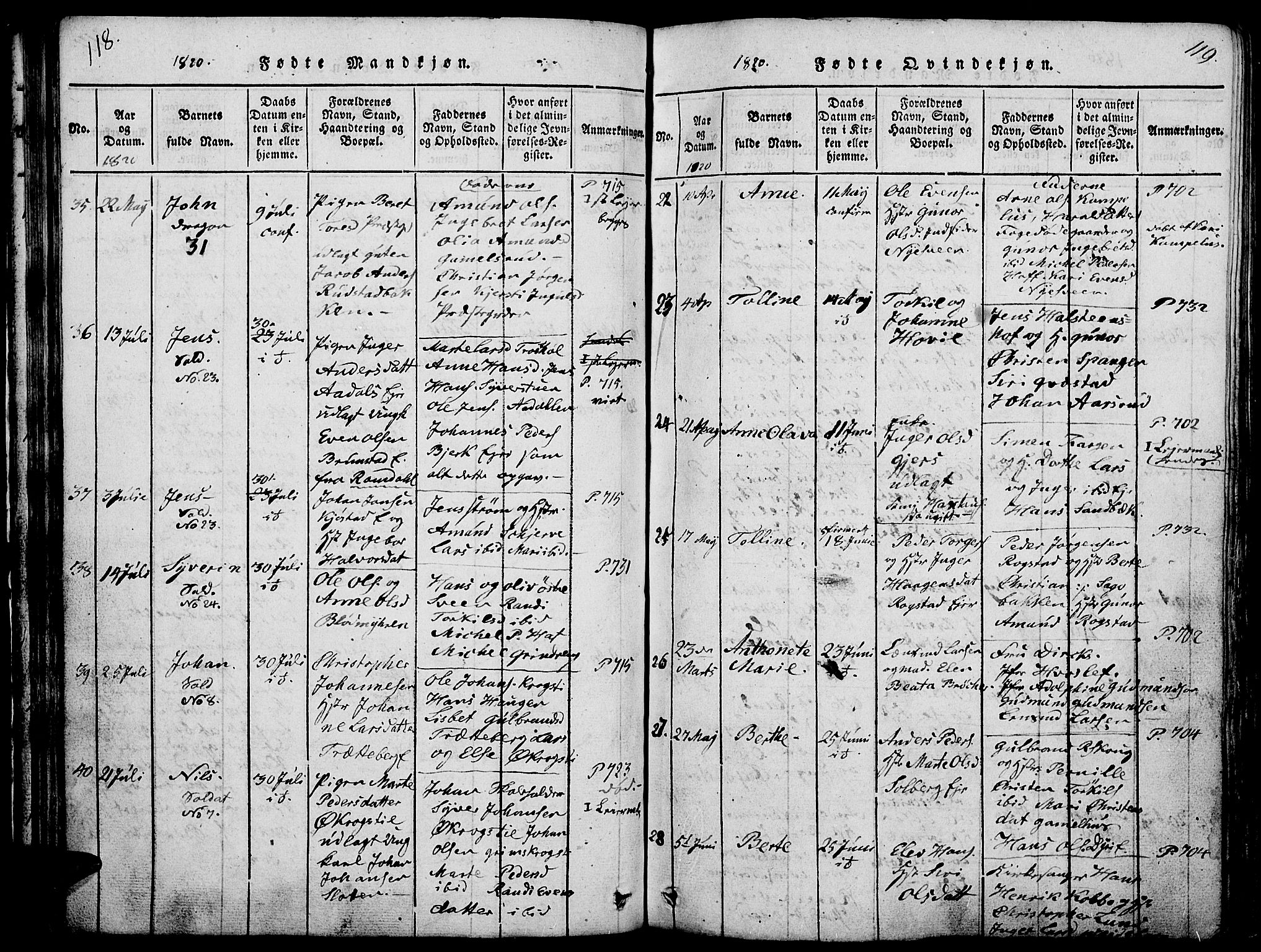 Løten prestekontor, AV/SAH-PREST-022/L/La/L0001: Parish register (copy) no. 1, 1812-1832, p. 118-119