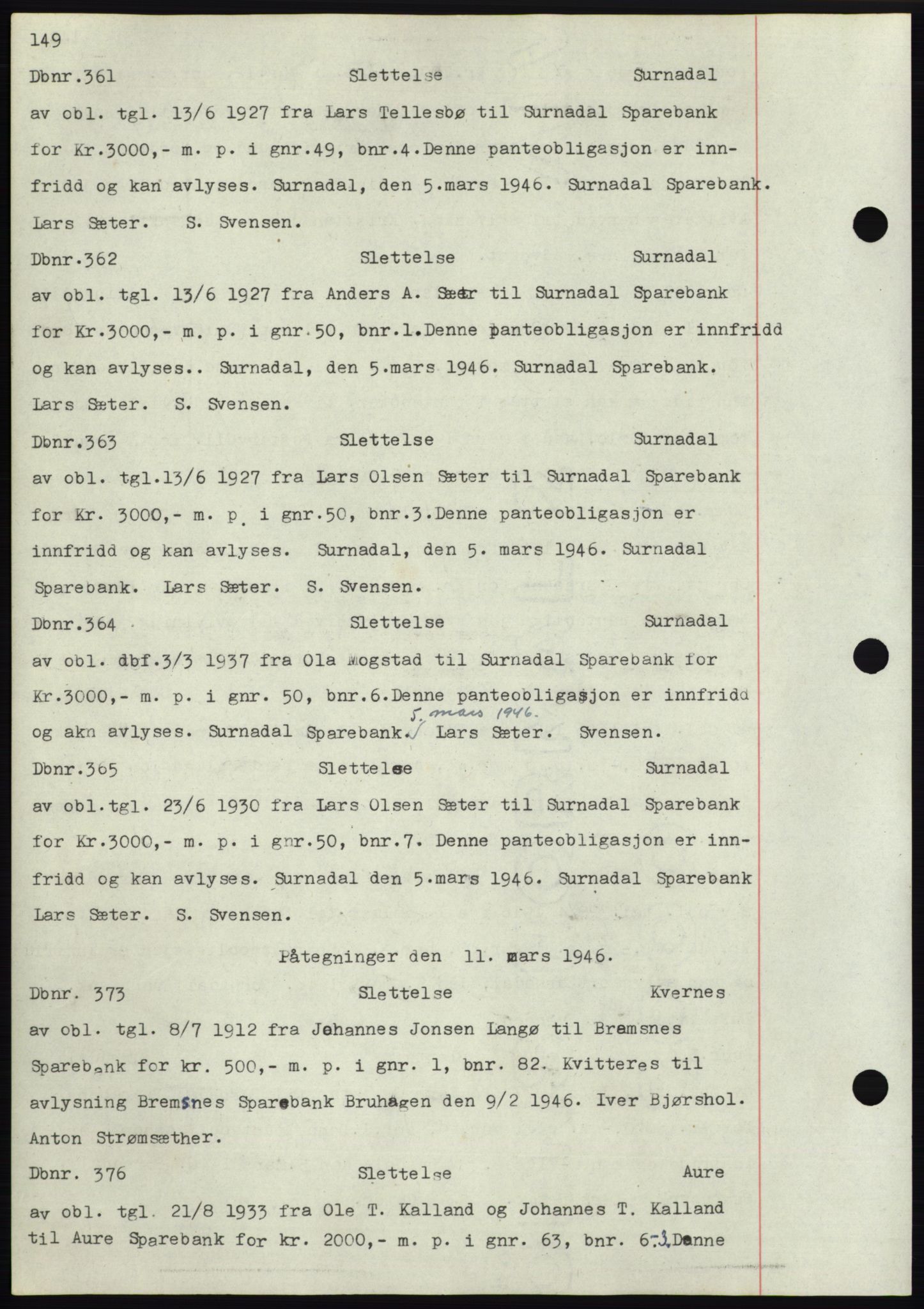 Nordmøre sorenskriveri, SAT/A-4132/1/2/2Ca: Mortgage book no. C82b, 1946-1951, Diary no: : 361/1946