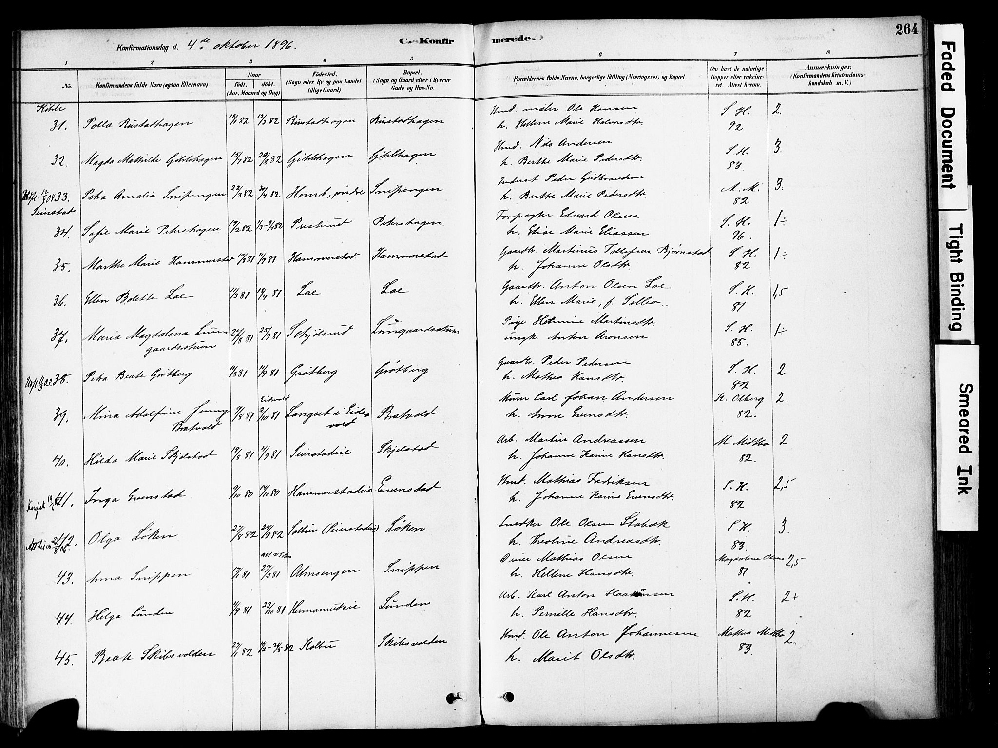 Østre Toten prestekontor, AV/SAH-PREST-104/H/Ha/Haa/L0006: Parish register (official) no. 6 /1, 1878-1896, p. 264