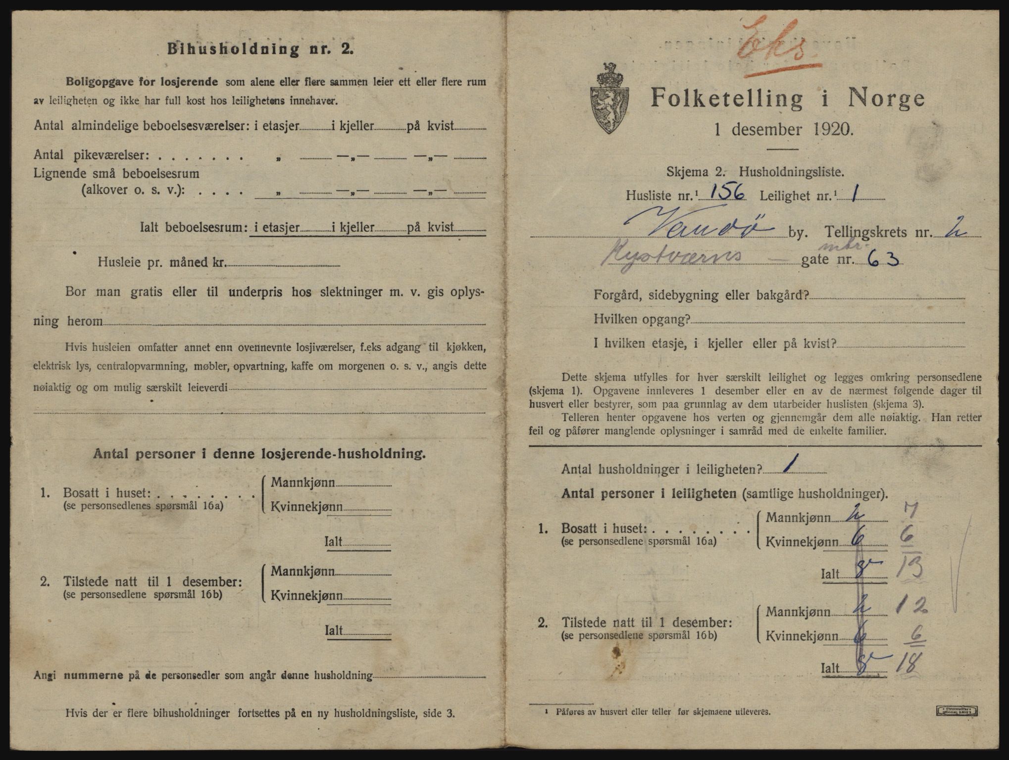 SATØ, 1920 census for Vardø, 1920, p. 2335