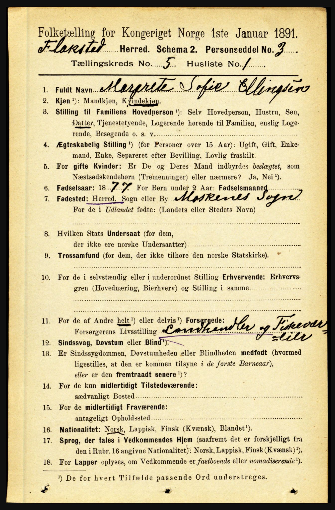 RA, 1891 census for 1859 Flakstad, 1891, p. 2474