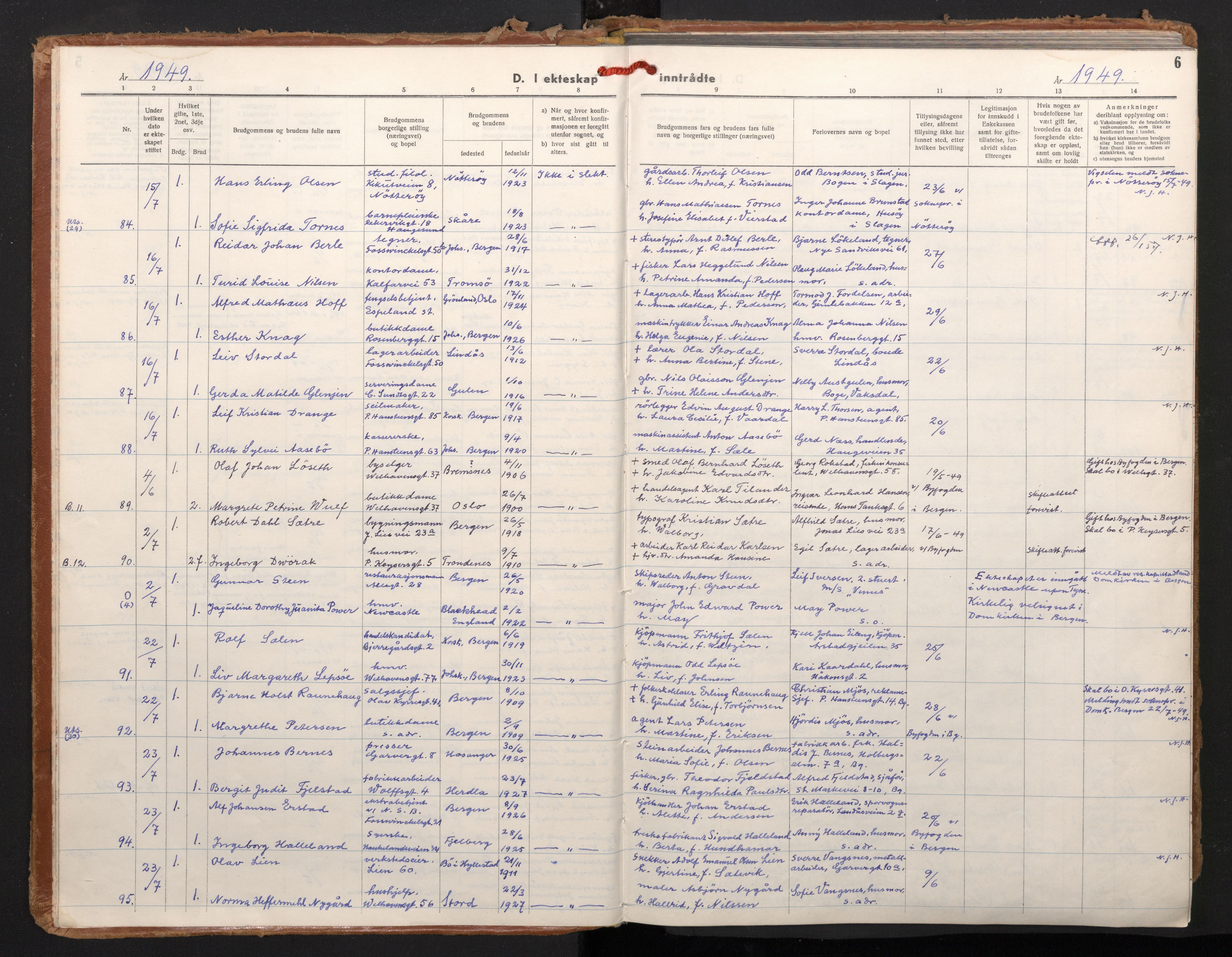 Johanneskirken sokneprestembete, AV/SAB-A-76001/H/Haa/L0015: Parish register (official) no. D 4, 1949-1963, p. 5b-6a