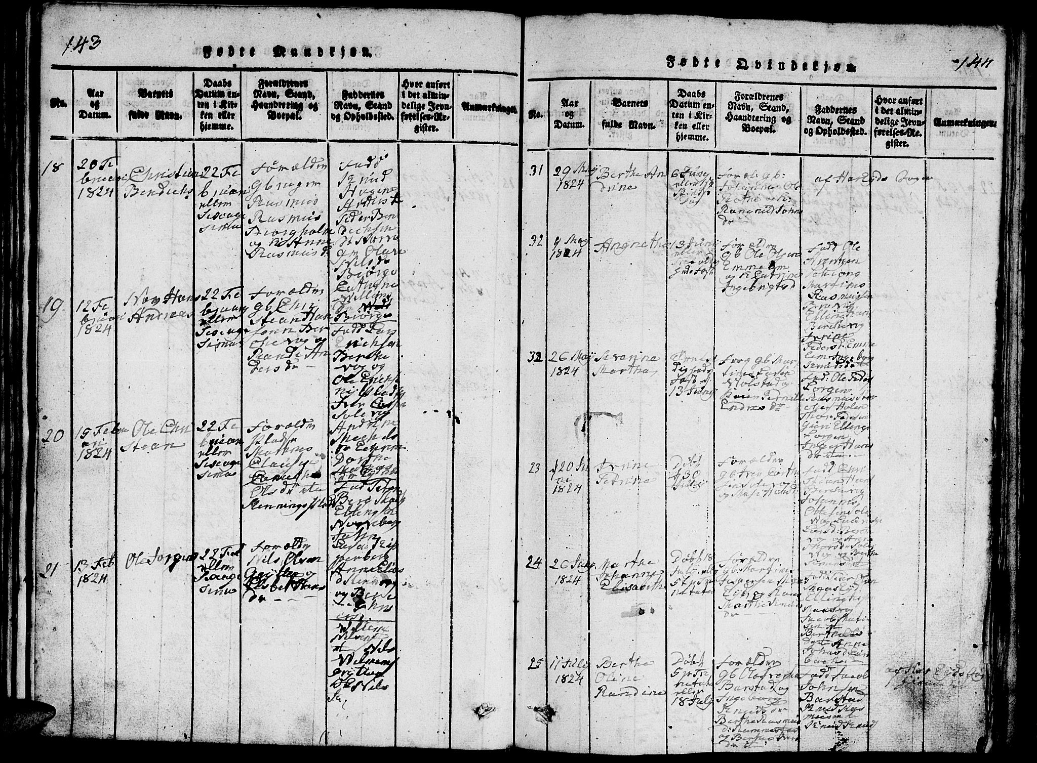 Ministerialprotokoller, klokkerbøker og fødselsregistre - Møre og Romsdal, AV/SAT-A-1454/528/L0423: Parish register (copy) no. 528C04, 1816-1827, p. 143-144