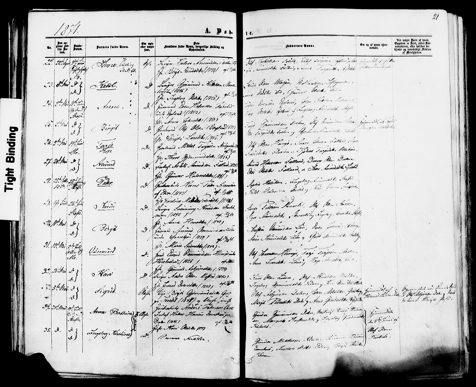 Mo kirkebøker, AV/SAKO-A-286/F/Fa/L0006: Parish register (official) no. I 6, 1865-1885, p. 21