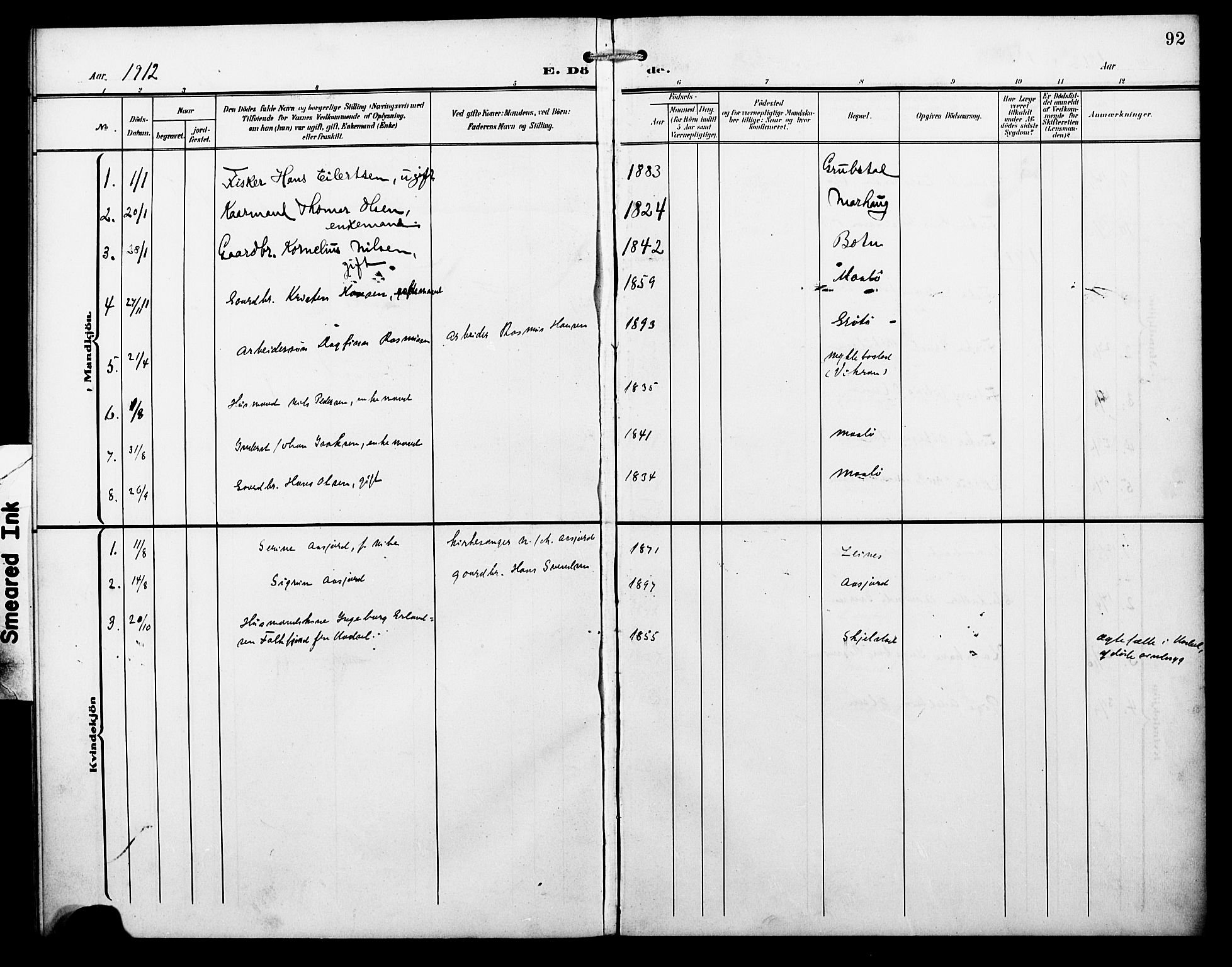 Ministerialprotokoller, klokkerbøker og fødselsregistre - Nordland, SAT/A-1459/857/L0829: Parish register (copy) no. 857C04, 1906-1916, p. 92