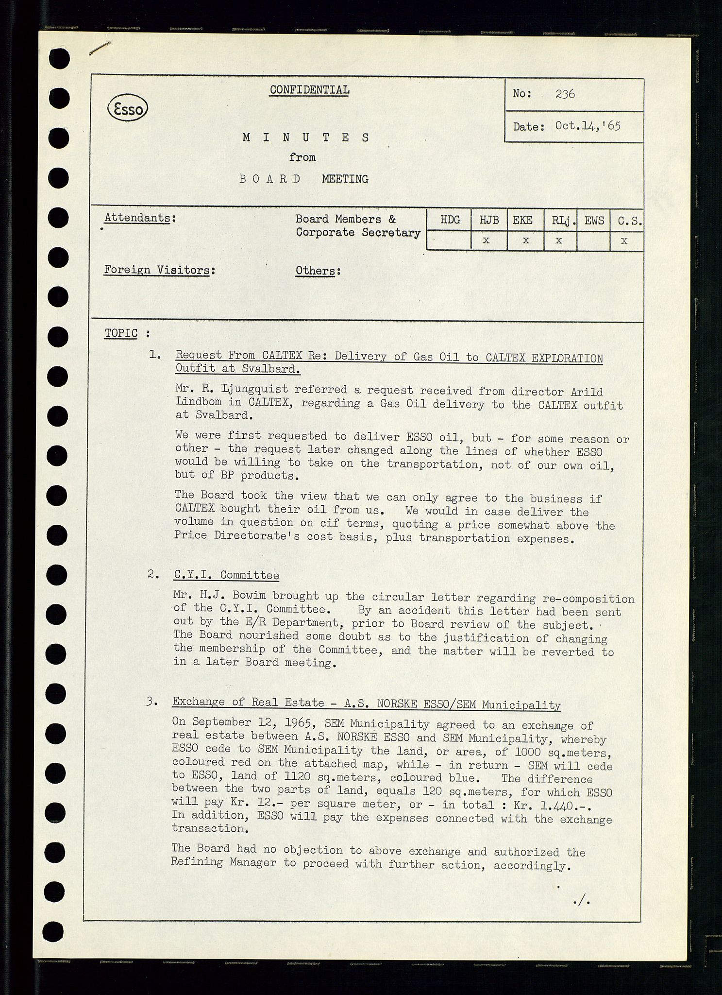 Pa 0982 - Esso Norge A/S, AV/SAST-A-100448/A/Aa/L0002/0001: Den administrerende direksjon Board minutes (styrereferater) / Den administrerende direksjon Board minutes (styrereferater), 1965, p. 35