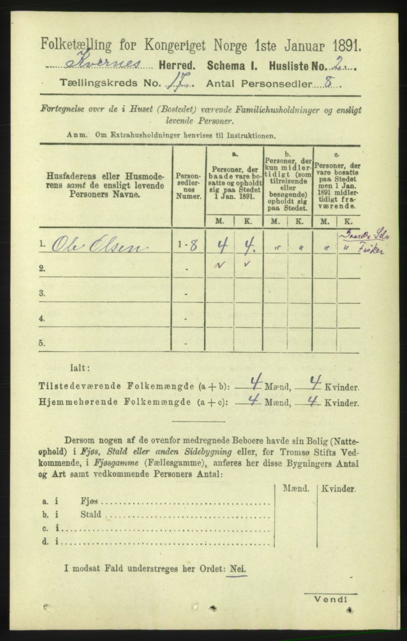 RA, 1891 census for 1553 Kvernes, 1891, p. 7071