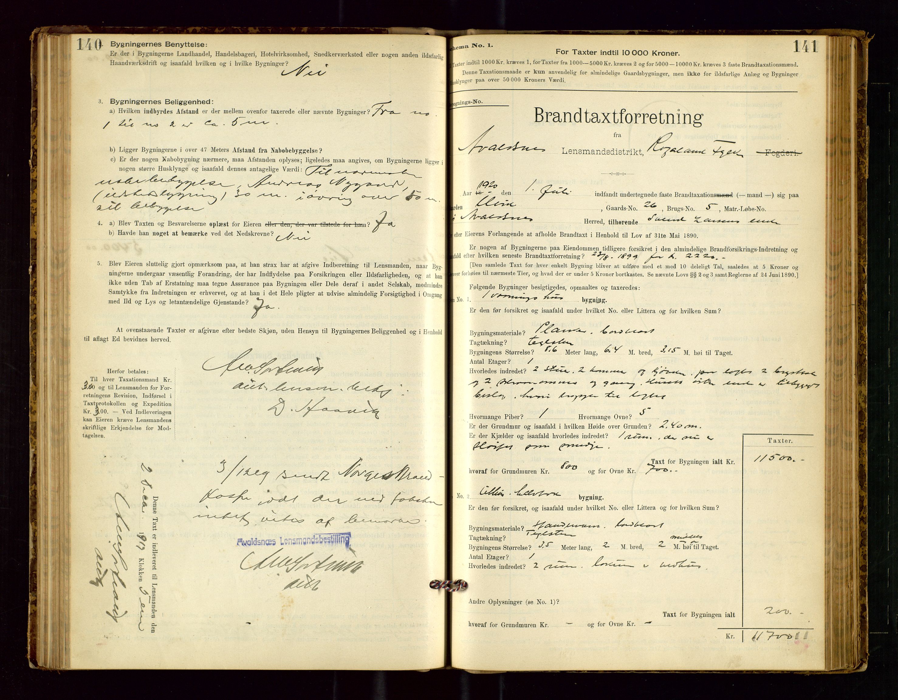 Avaldsnes lensmannskontor, SAST/A-100286/Gob/L0001: "Brandtaxationsprotokol for Avaldsnes Lensmandsdistrikt Ryfylke Fogderi", 1894-1925, p. 140-141